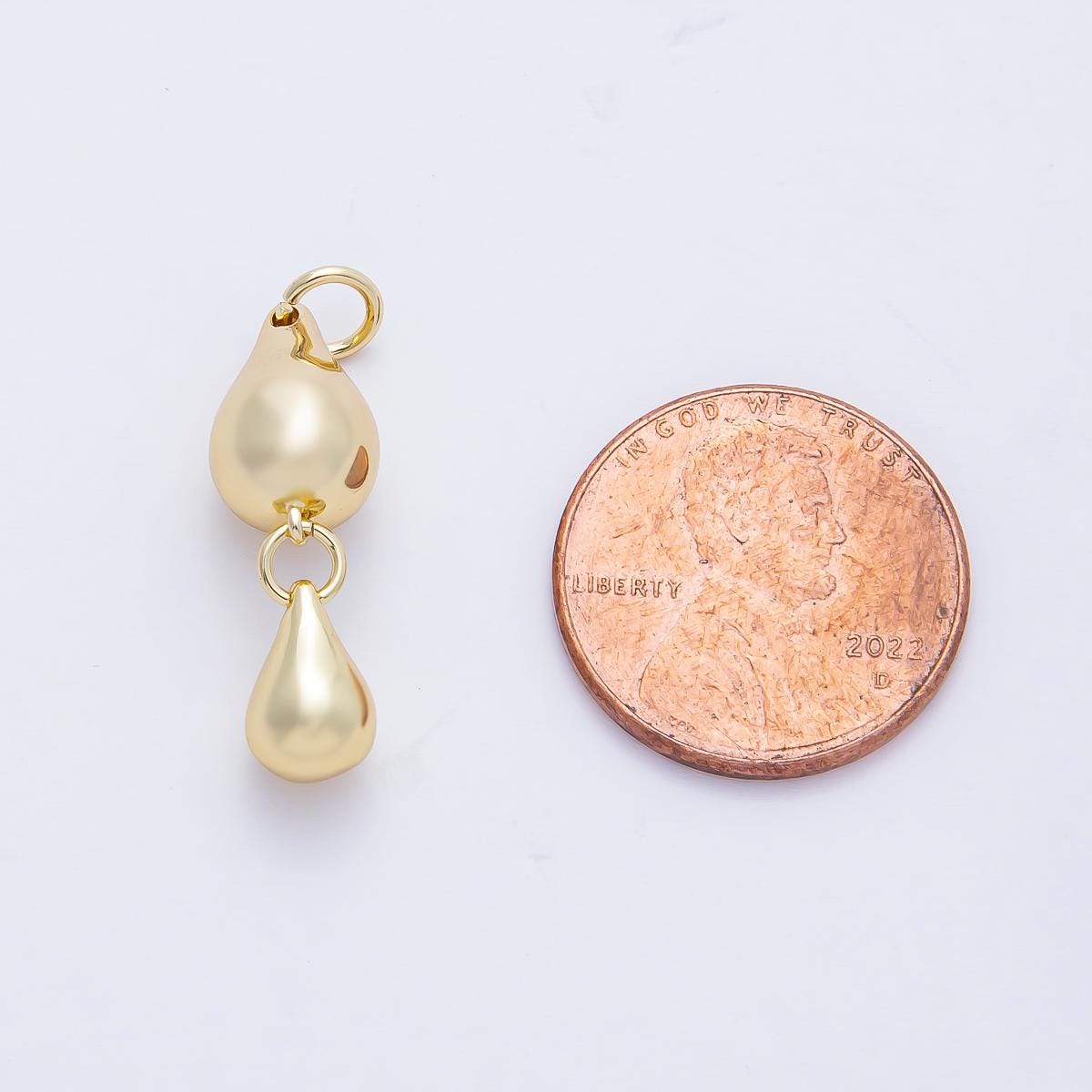 18K Gold Filled 23.9mm Double Teardrop Dangling Drop Charm in Gold & Silver Teardrop Necklace Raindrop Earring Dewdrop Jewelry | AF1432