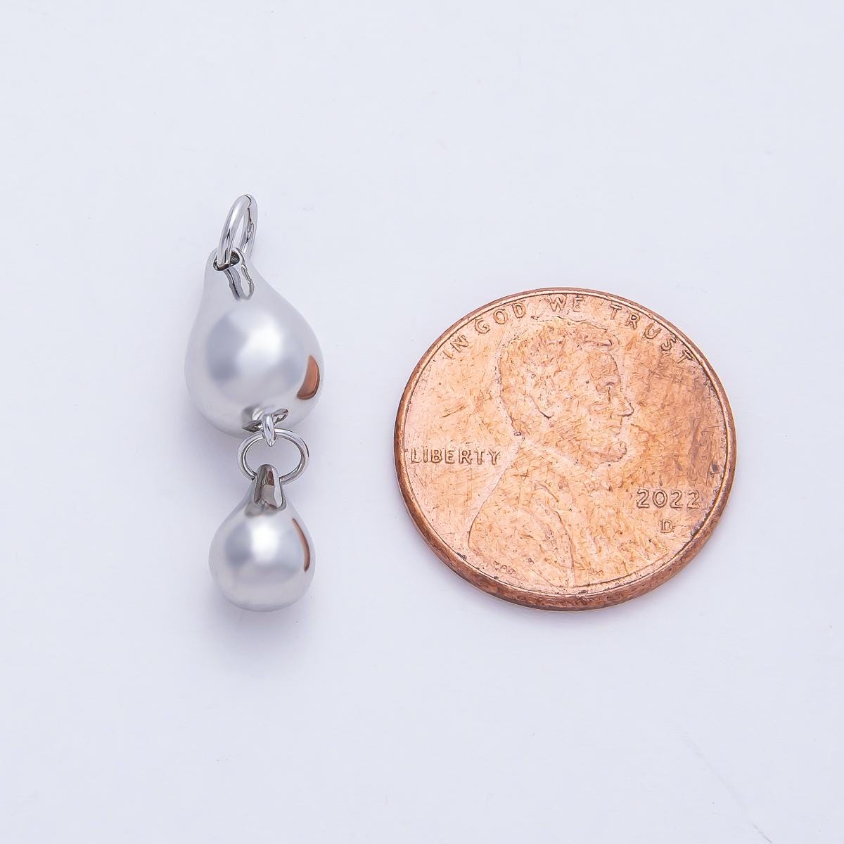 18K Gold Filled 23.9mm Double Teardrop Dangling Drop Charm in Gold & Silver Teardrop Necklace Raindrop Earring Dewdrop Jewelry | AF1432
