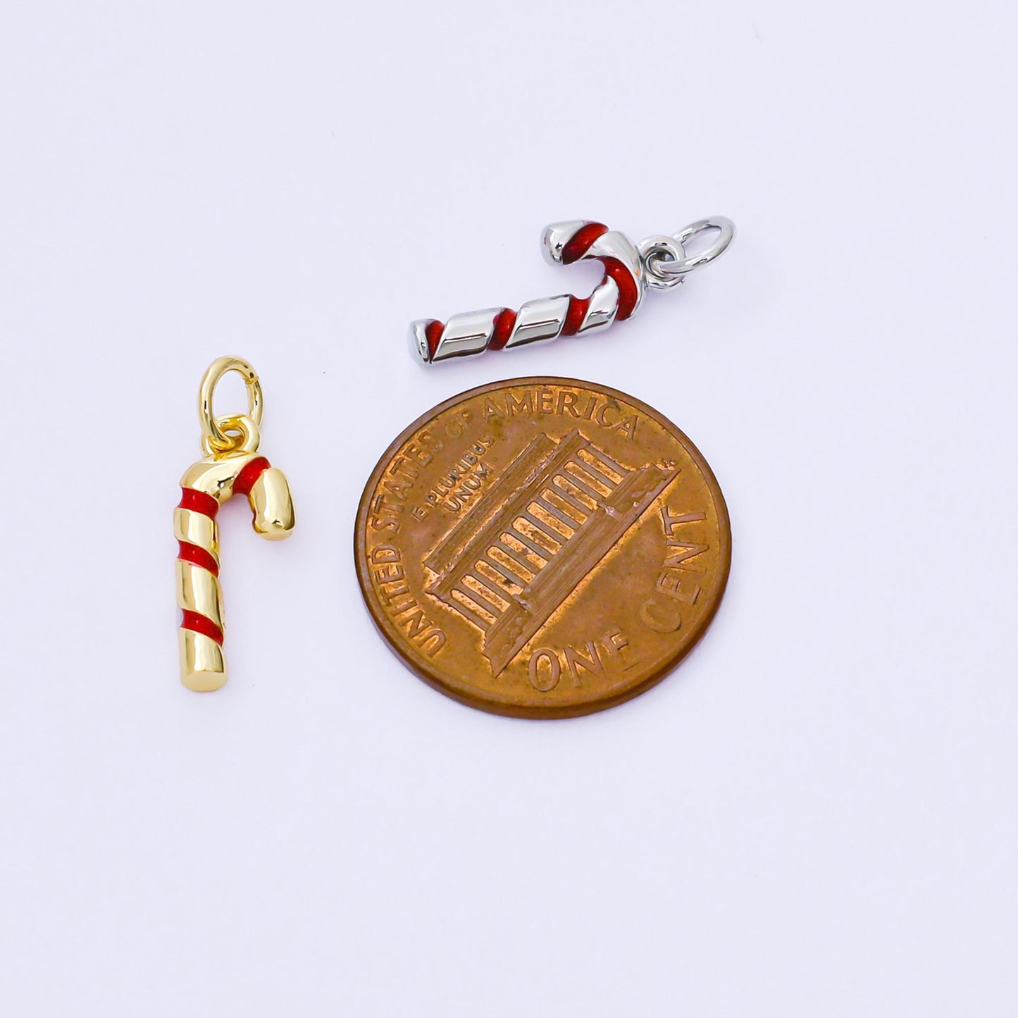 Dainty 18K Gold Filled Candy Cane Charm with Red Enamel, Christmas Holiday Pendant for DIY Earrings or Bracelet AF-1297