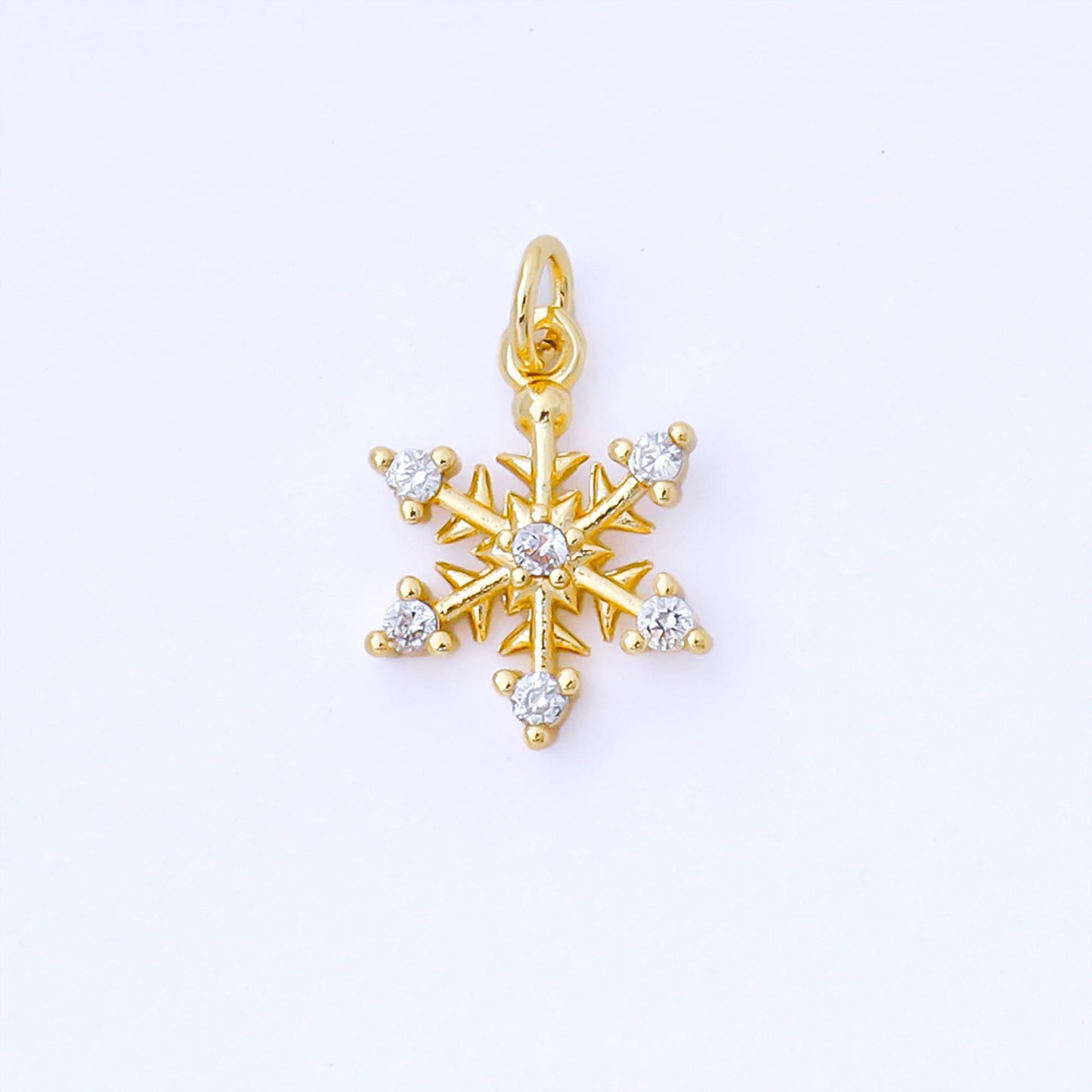 Mini Gold Filled Winter Cubic Snow Flake Charm Small Silver Snow Flake Pendant AF1546
