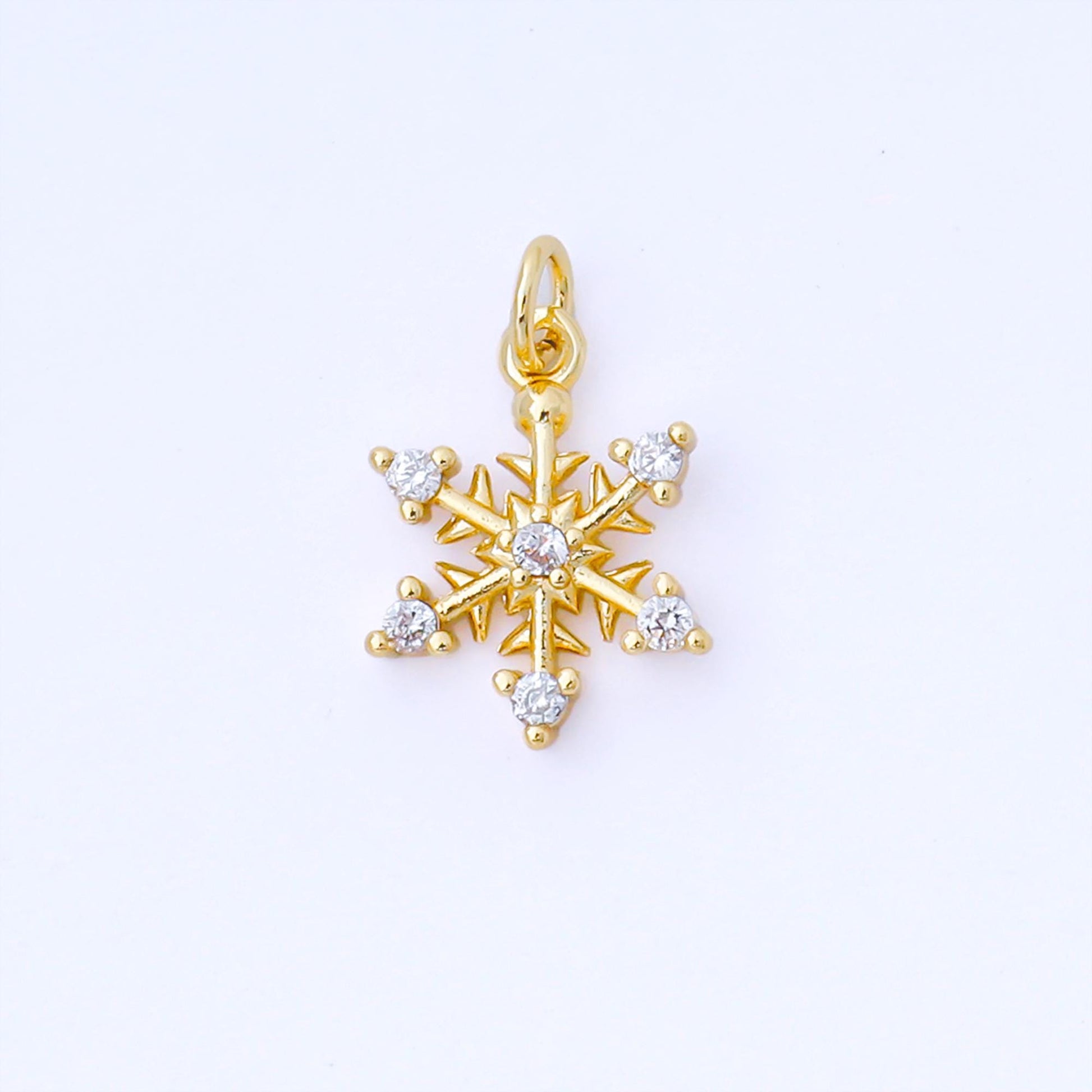 Mini Gold Filled Winter Cubic Snow Flake Charm Small Silver Snow Flake Pendant AF1546