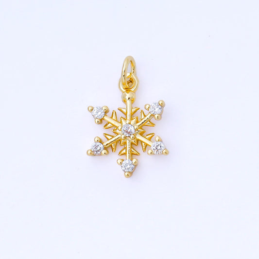 Mini Gold Filled Winter Cubic Snow Flake Charm Small Silver Snow Flake Pendant AF1546