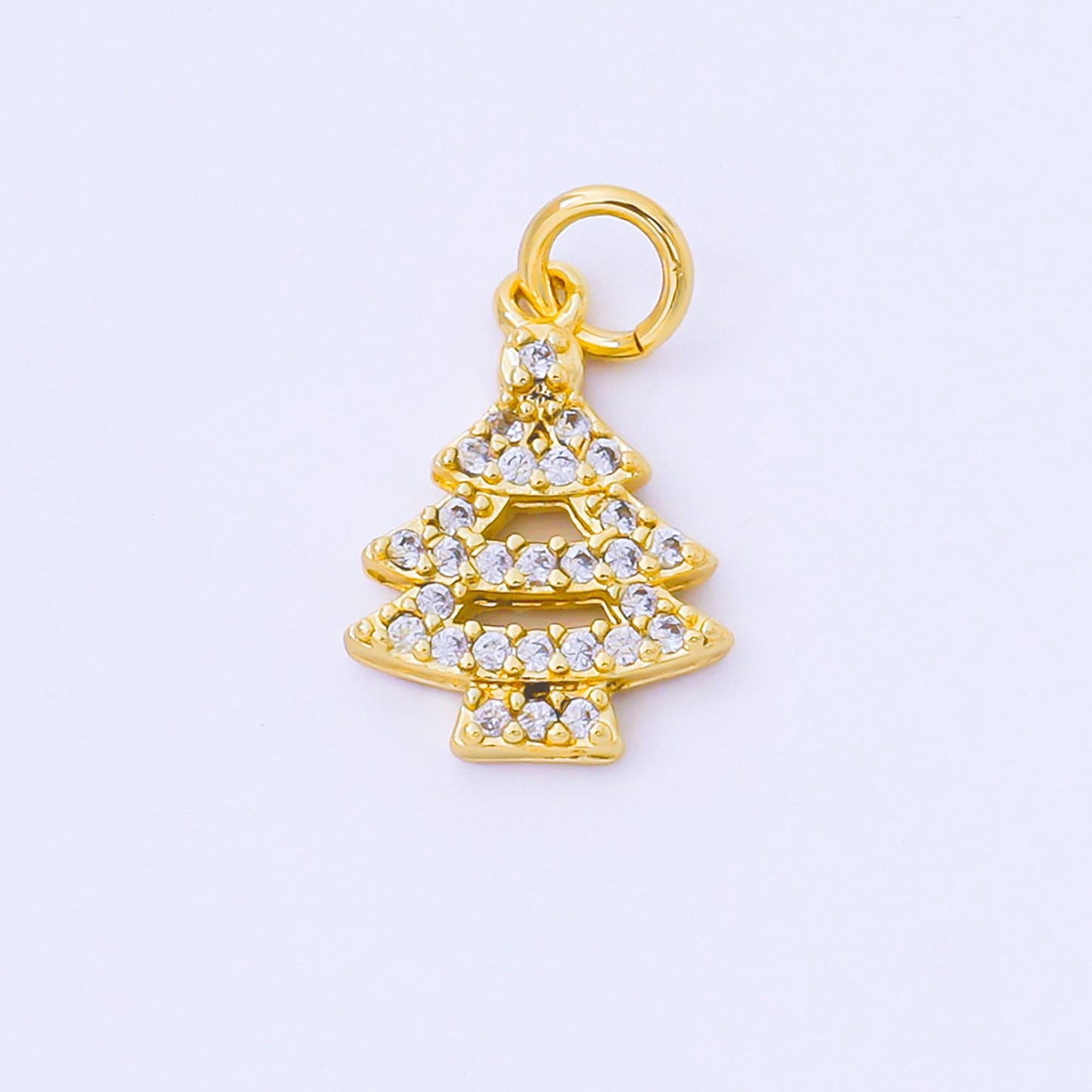 Dainty 18K Gold Filled Christmas Tree Charm with Clear CZ Christmas Holiday Pendant for DIY Earrings or Bracelet AF-1552