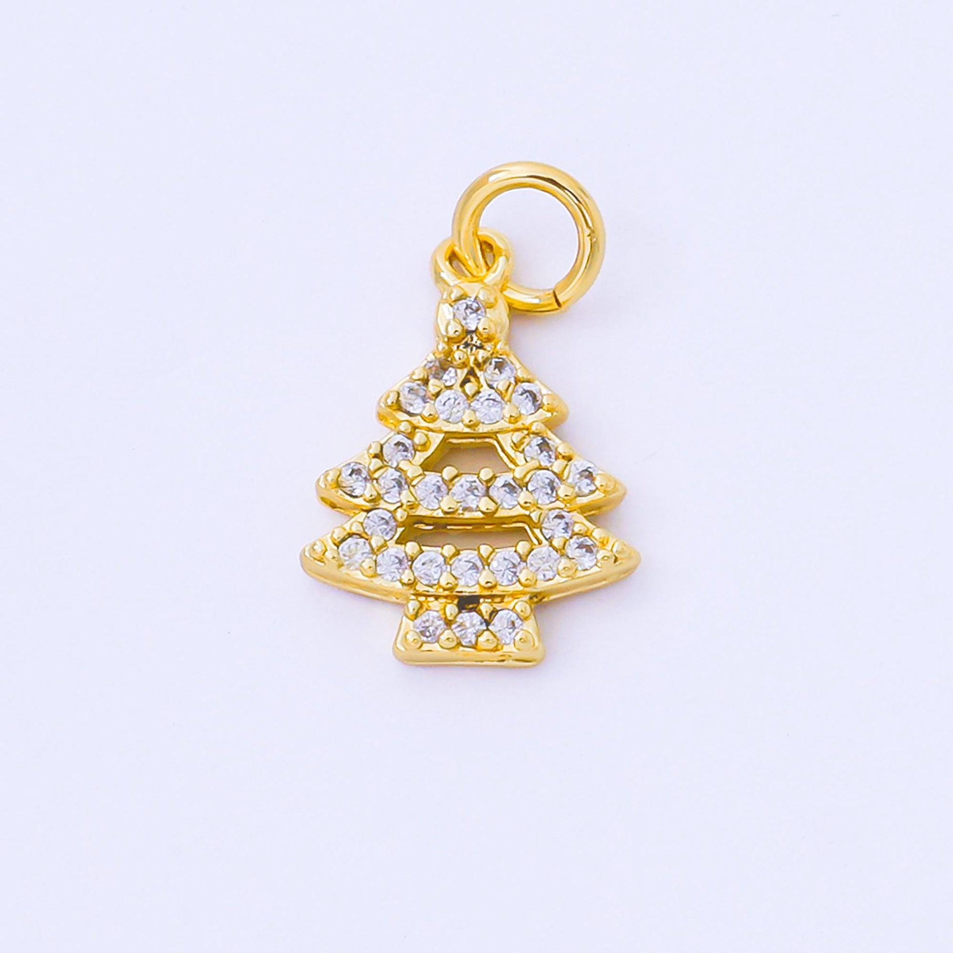 Dainty 18K Gold Filled Christmas Tree Charm with Clear CZ Christmas Holiday Pendant for DIY Earrings or Bracelet AF-1552