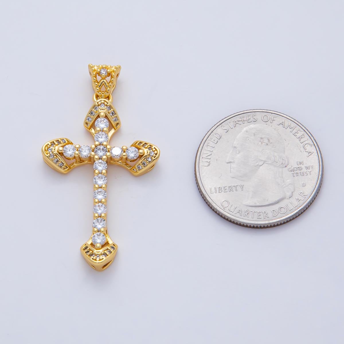 18k Gold Filled Cross Pendant with CZ Stone Charm Christian Catholic Religious Jewelry Supplies for DIY Necklace Making AF-1195