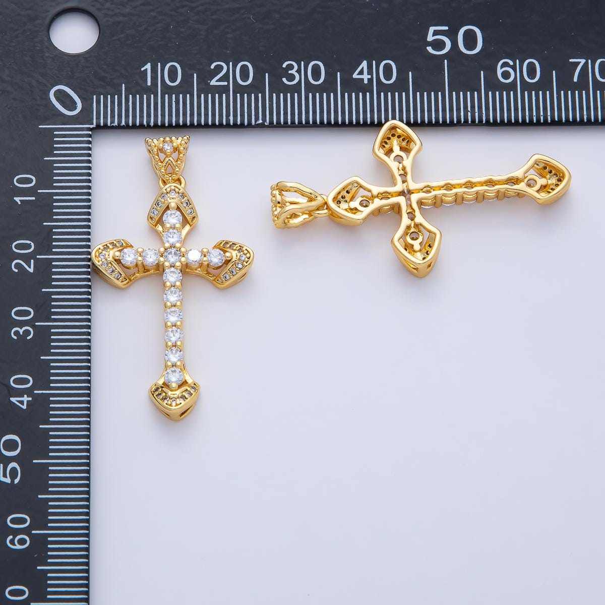 18k Gold Filled Cross Pendant with CZ Stone Charm Christian Catholic Religious Jewelry Supplies for DIY Necklace Making AF-1195