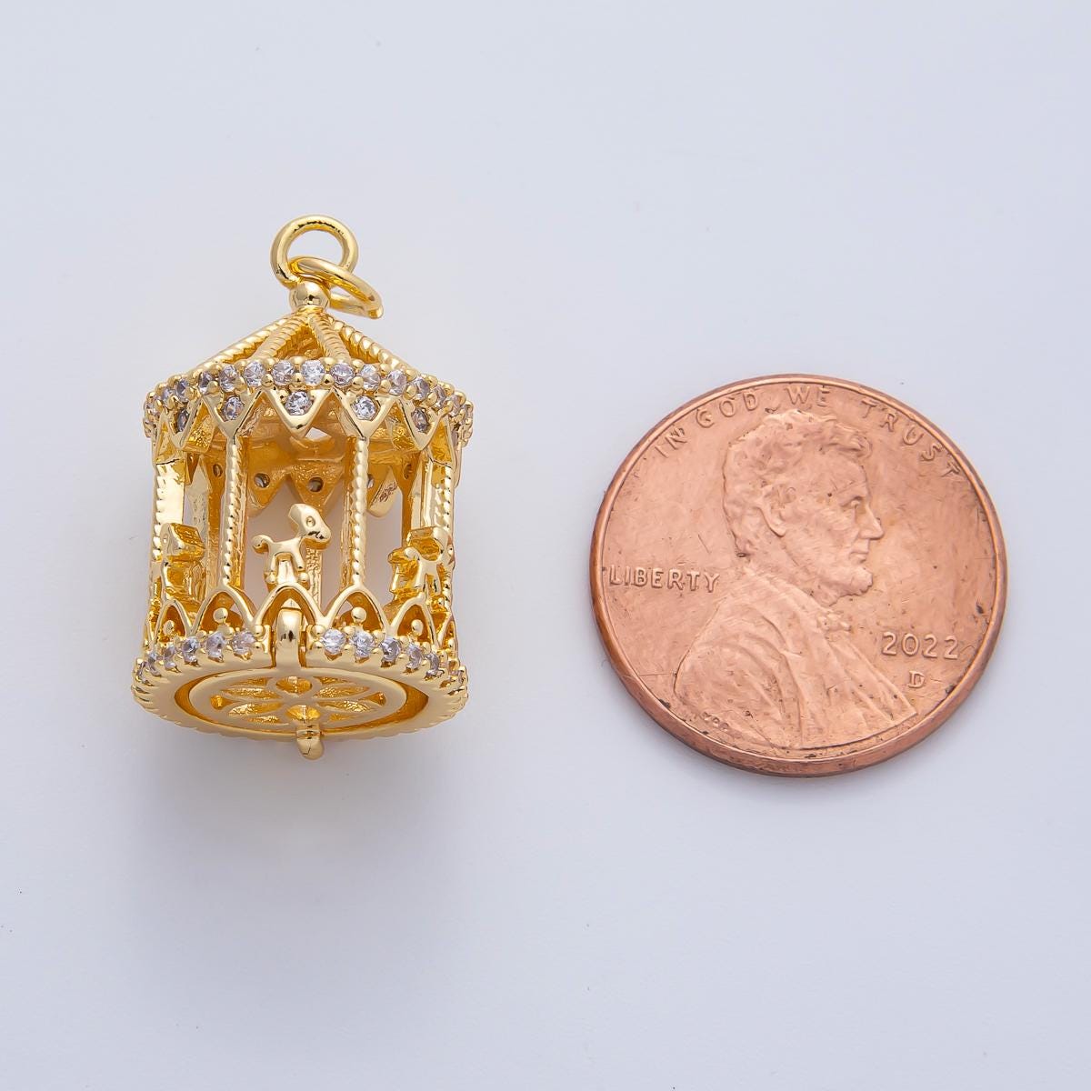 18K Gold Filled 3D Merry Go Round Carousel Carnival Horse Festival Amusement Ride 22.8mm Holiday Charm Pendant DIY Jewelry Making | AF1444