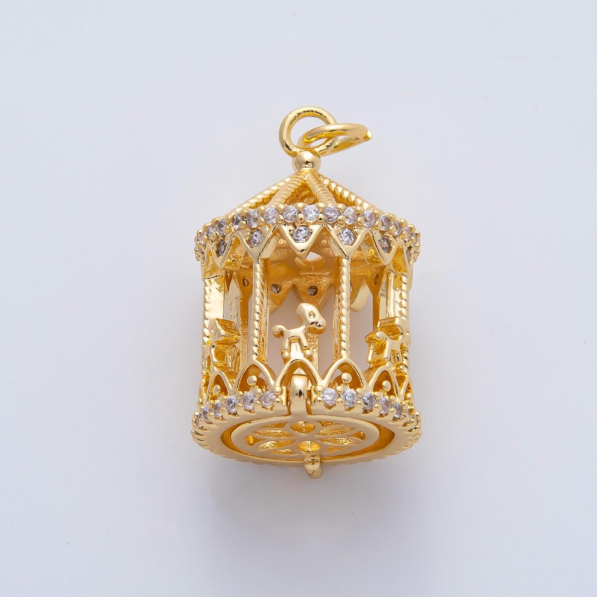 18K Gold Filled 3D Merry Go Round Carousel Carnival Horse Festival Amusement Ride 22.8mm Holiday Charm Pendant DIY Jewelry Making | AF1444