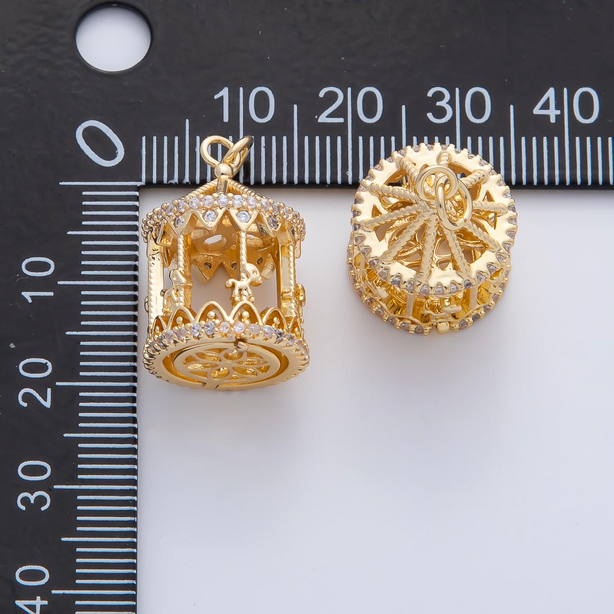 18K Gold Filled 3D Merry Go Round Carousel Carnival Horse Festival Amusement Ride 22.8mm Holiday Charm Pendant DIY Jewelry Making | AF1444