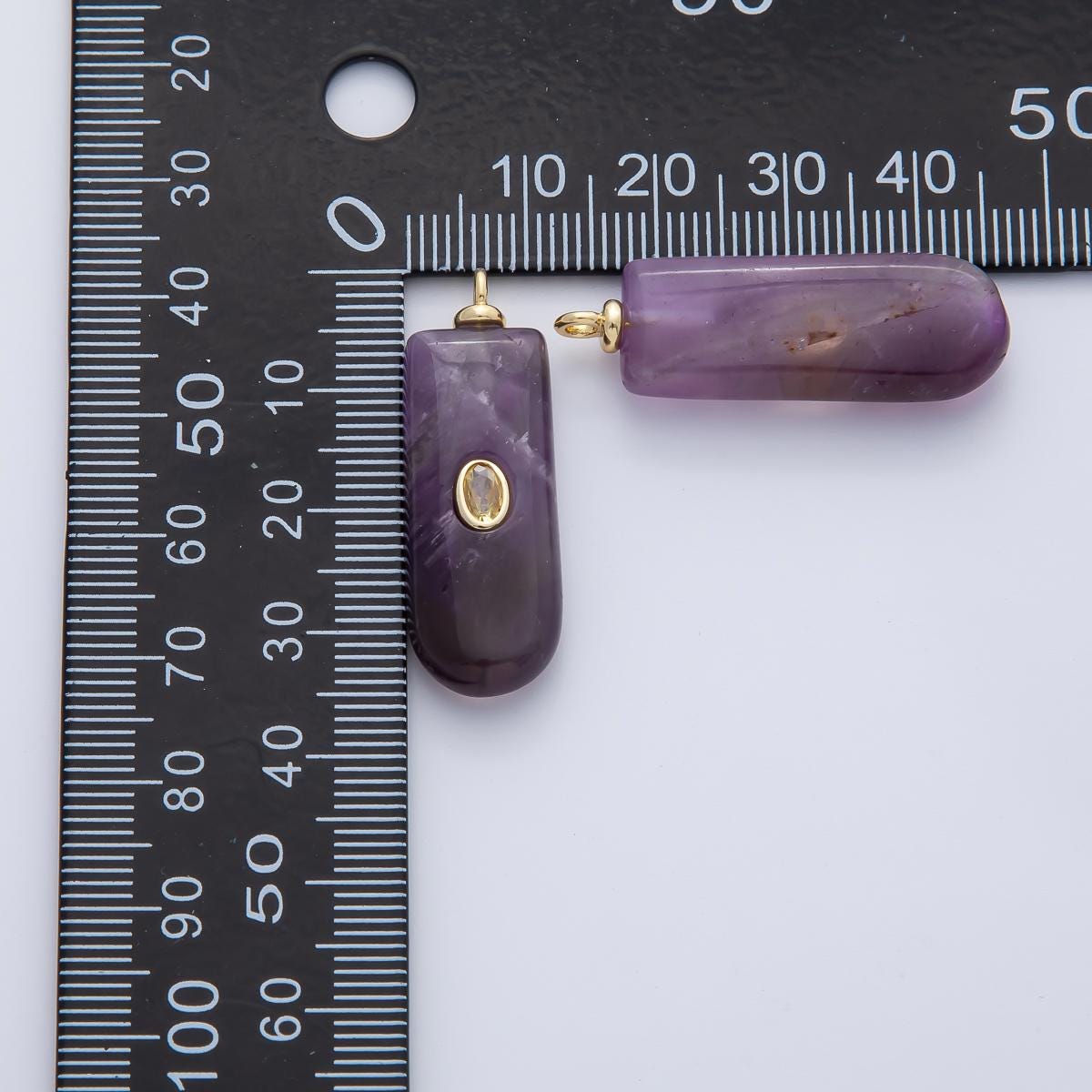 18K Gold Filled 34.7mm Yellow CZ Amethyst Tube Gemstone Charm Raw Stone Pendant DIY Jewelry Making Supply Smooth Healing Stone | AF1445