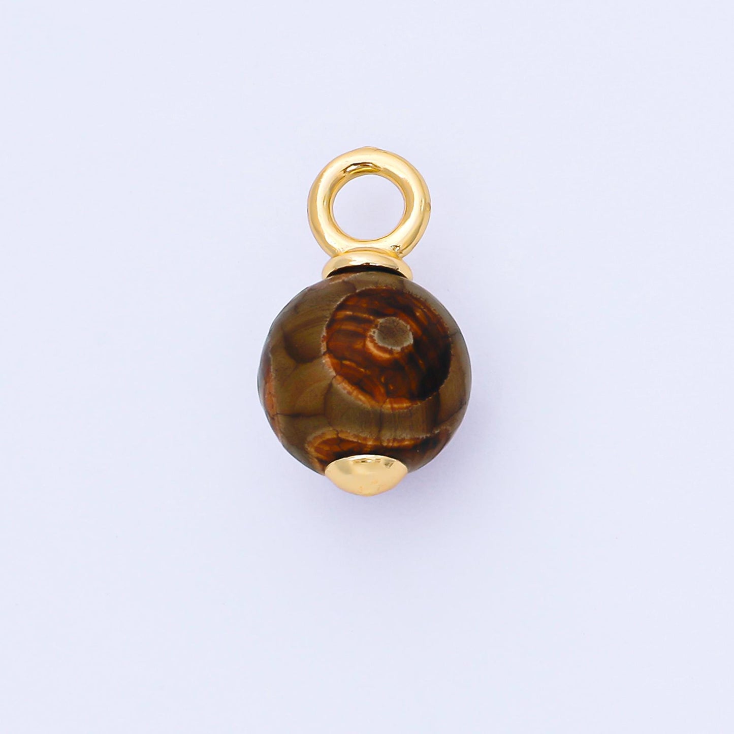 24K Gold Filled 18mm Light Brown Agate Gemstone Drop Charm | AF1302
