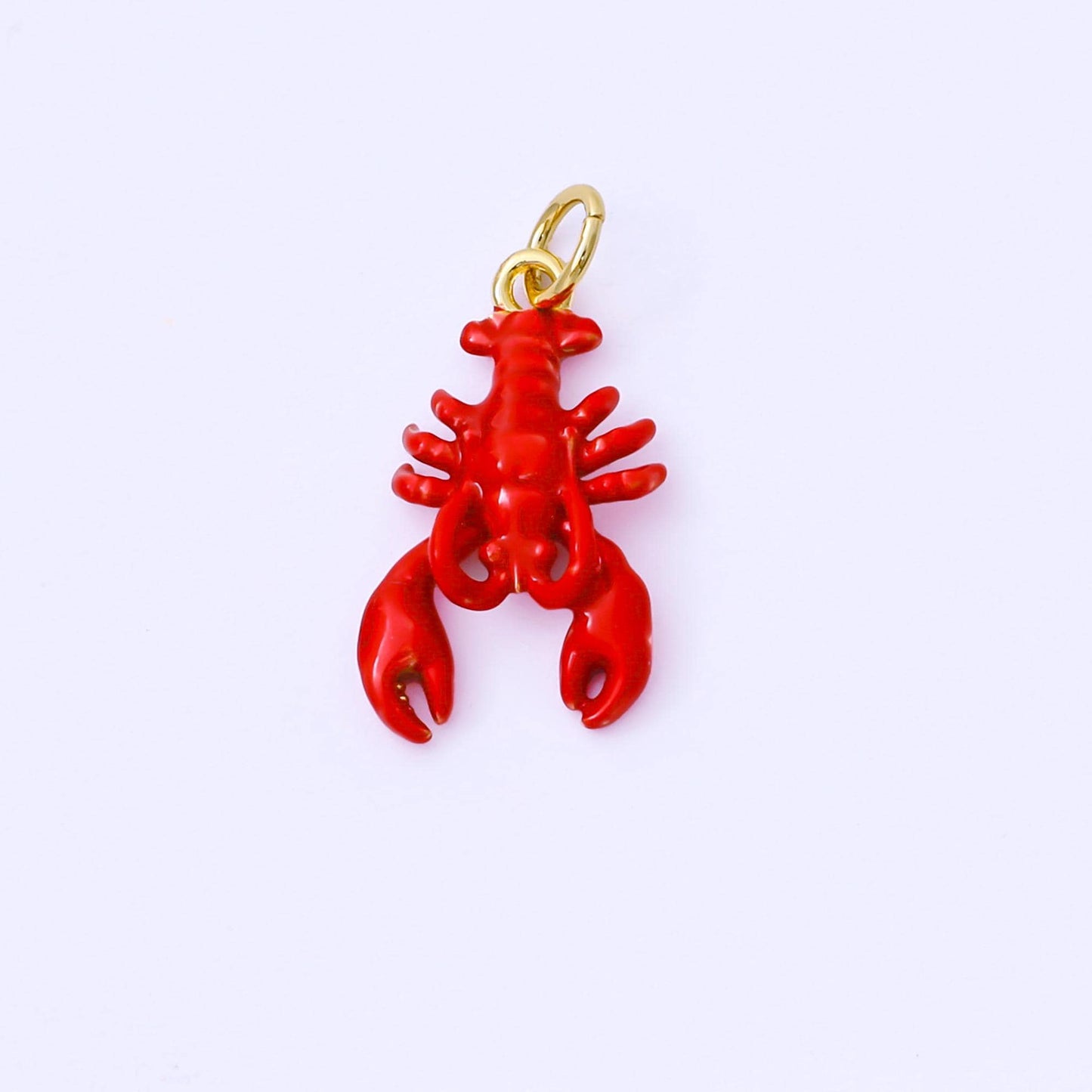 24K Gold Filled 20mm Red Enamel Seafood Crawfish Lobster Mini Charm | AF1512
