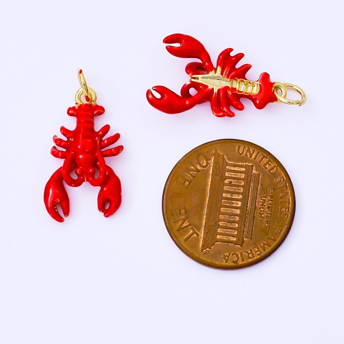 24K Gold Filled 20mm Red Enamel Seafood Crawfish Lobster Mini Charm | AF1512