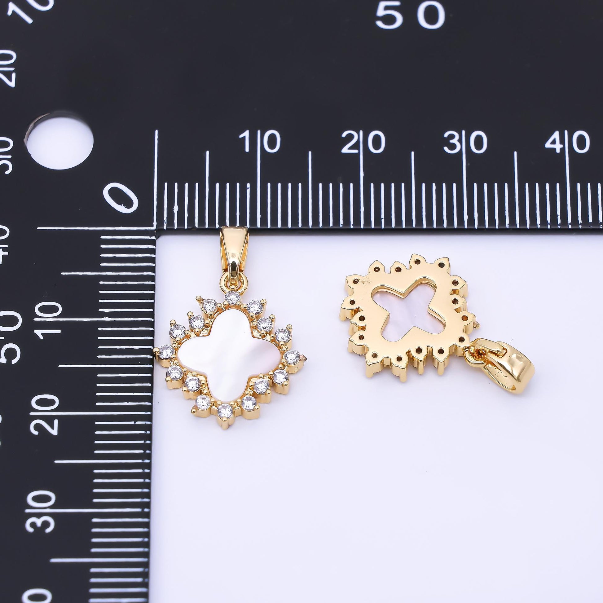 24K Gold Filled Micro Paved CZ Mother of Pearl Lucky Clover Pendant | AA1644