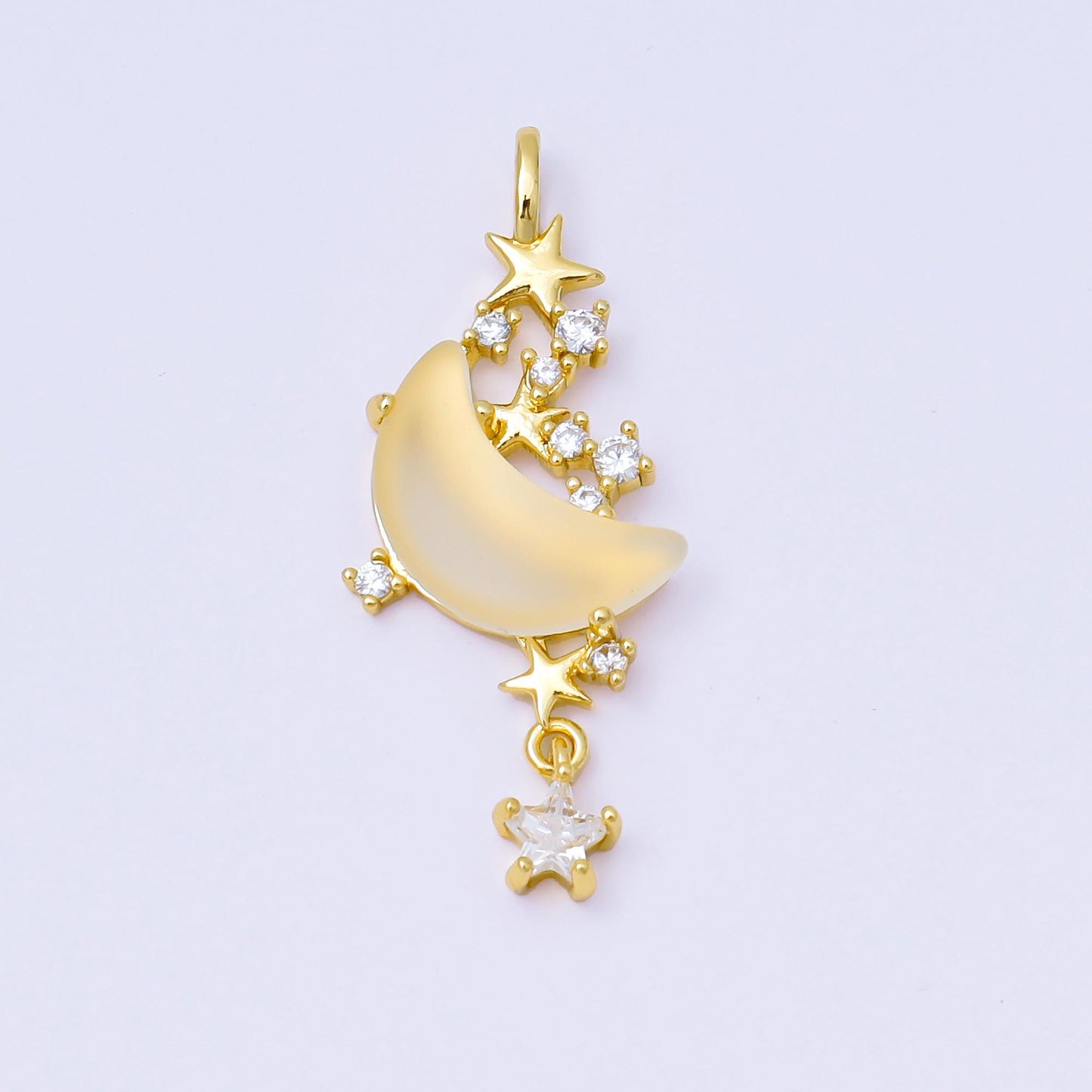 24K Gold Filled 27.5mm Micro Paved CZ Blue, Pink, Clear Stars Moonlight Set Drop Pendant | AA1628 AA1629
