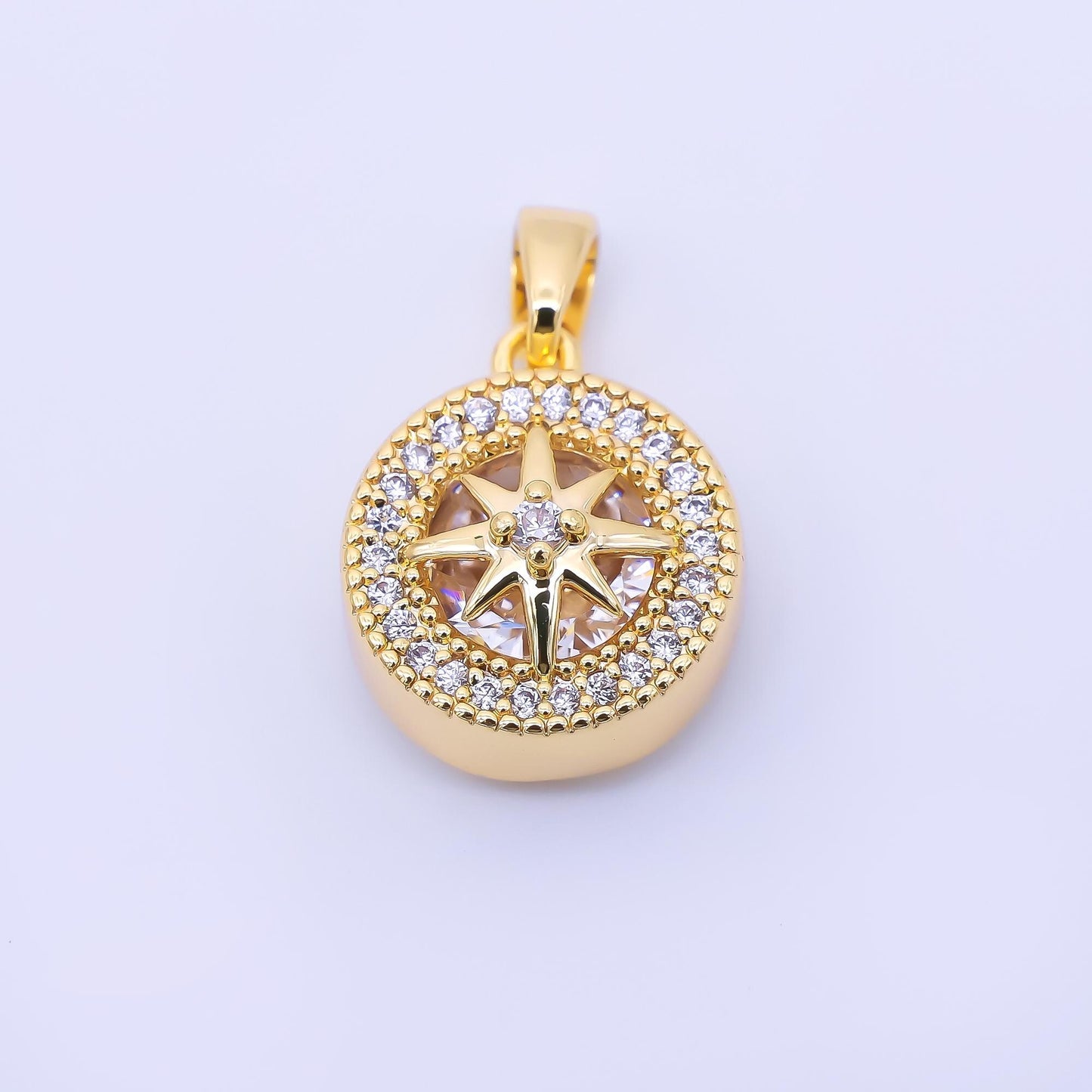 24K Gold Filled 15mm Micro Paved CZ North Star Compass Pendant in Gold & Silver | AA1649