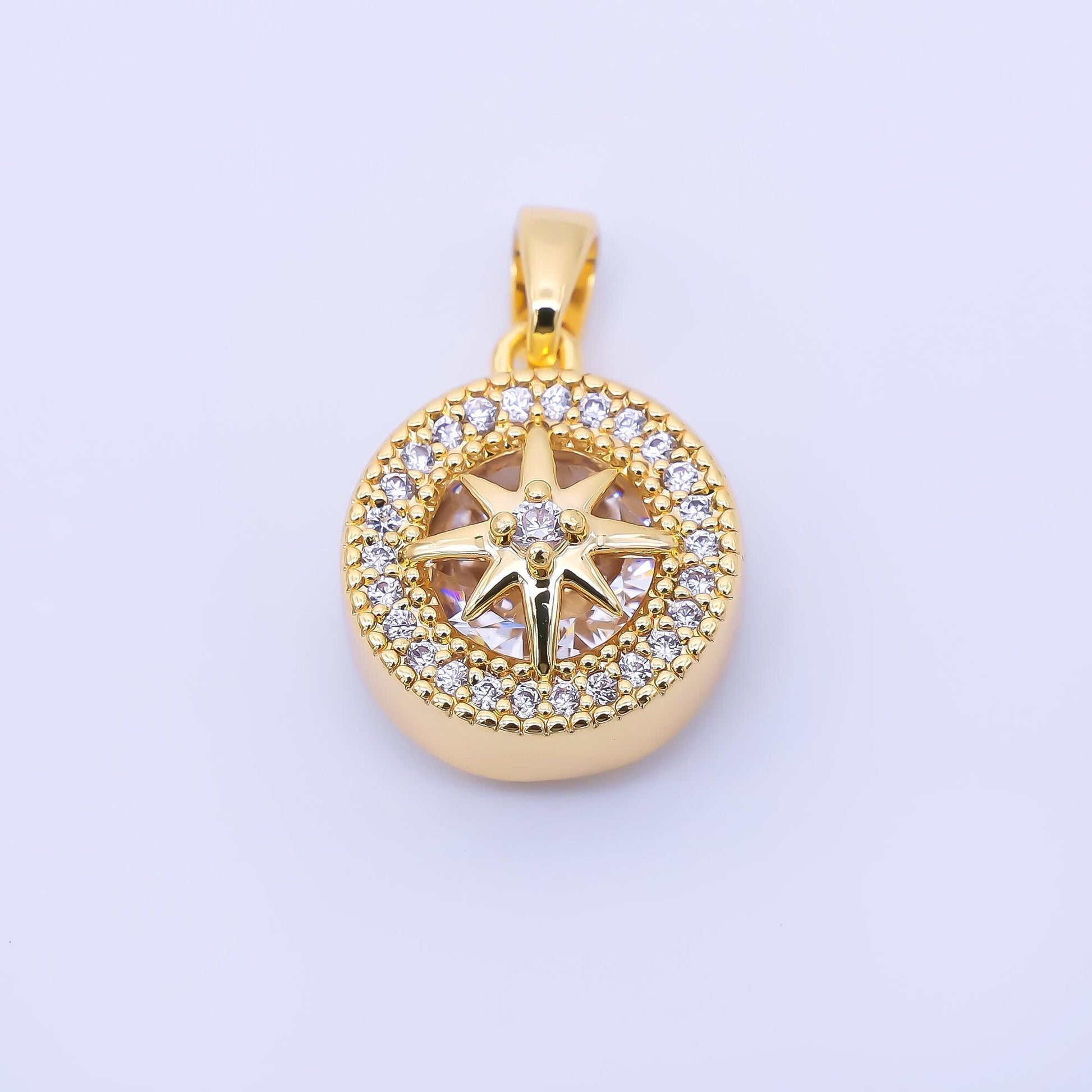 24K Gold Filled 15mm Micro Paved CZ North Star Compass Pendant in Gold & Silver | AA1649