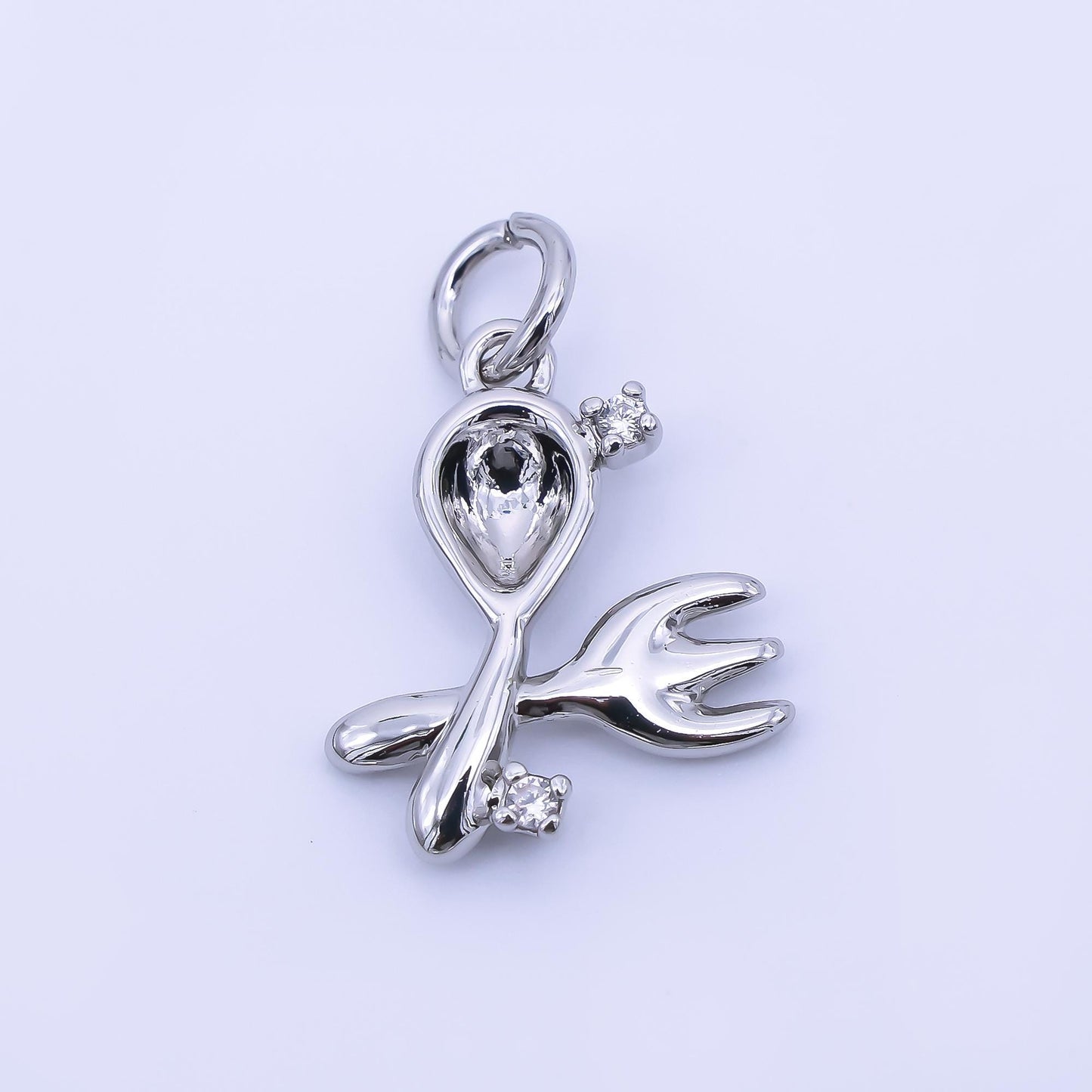 14K Gold Filled 16mm Twin Oval CZ Spoon, Fork Kitchen Utensils Charm | AF1292