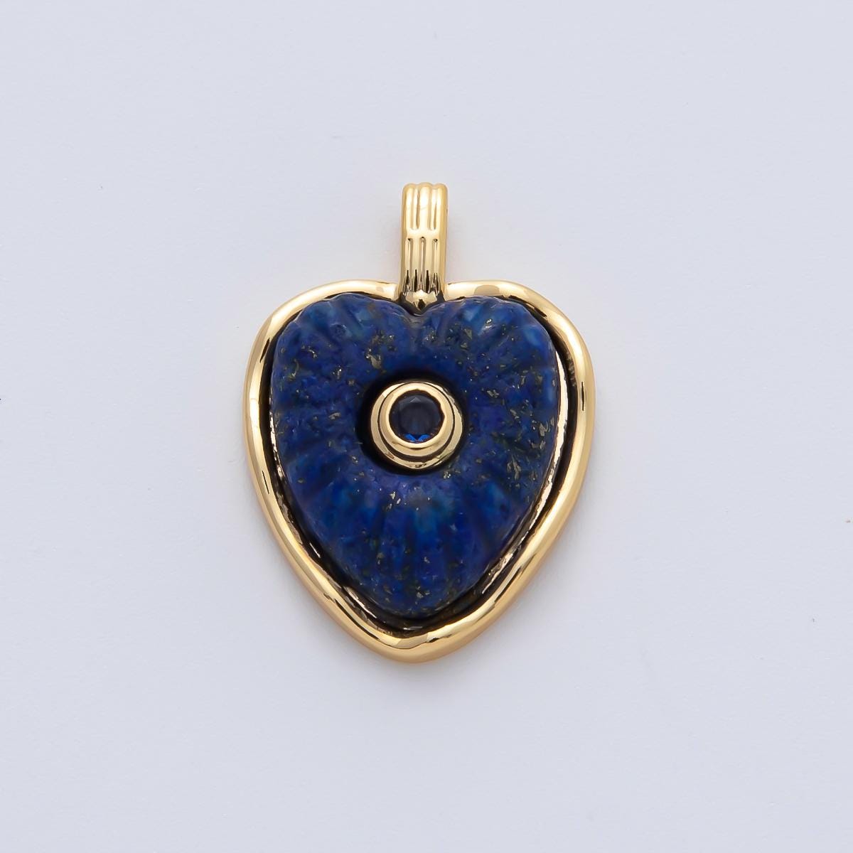 18K Gold Filled 22.6mm Amazon, Amethyst, Lapis Gemstone Sunburst Heart Jewelry Pendant Supply Lovely Gemstone DIY Necklace Bracelet | AF1161