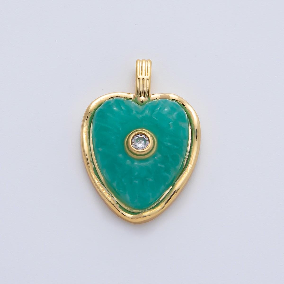18K Gold Filled 22.6mm Amazon, Amethyst, Lapis Gemstone Sunburst Heart Jewelry Pendant Supply Lovely Gemstone DIY Necklace Bracelet | AF1161
