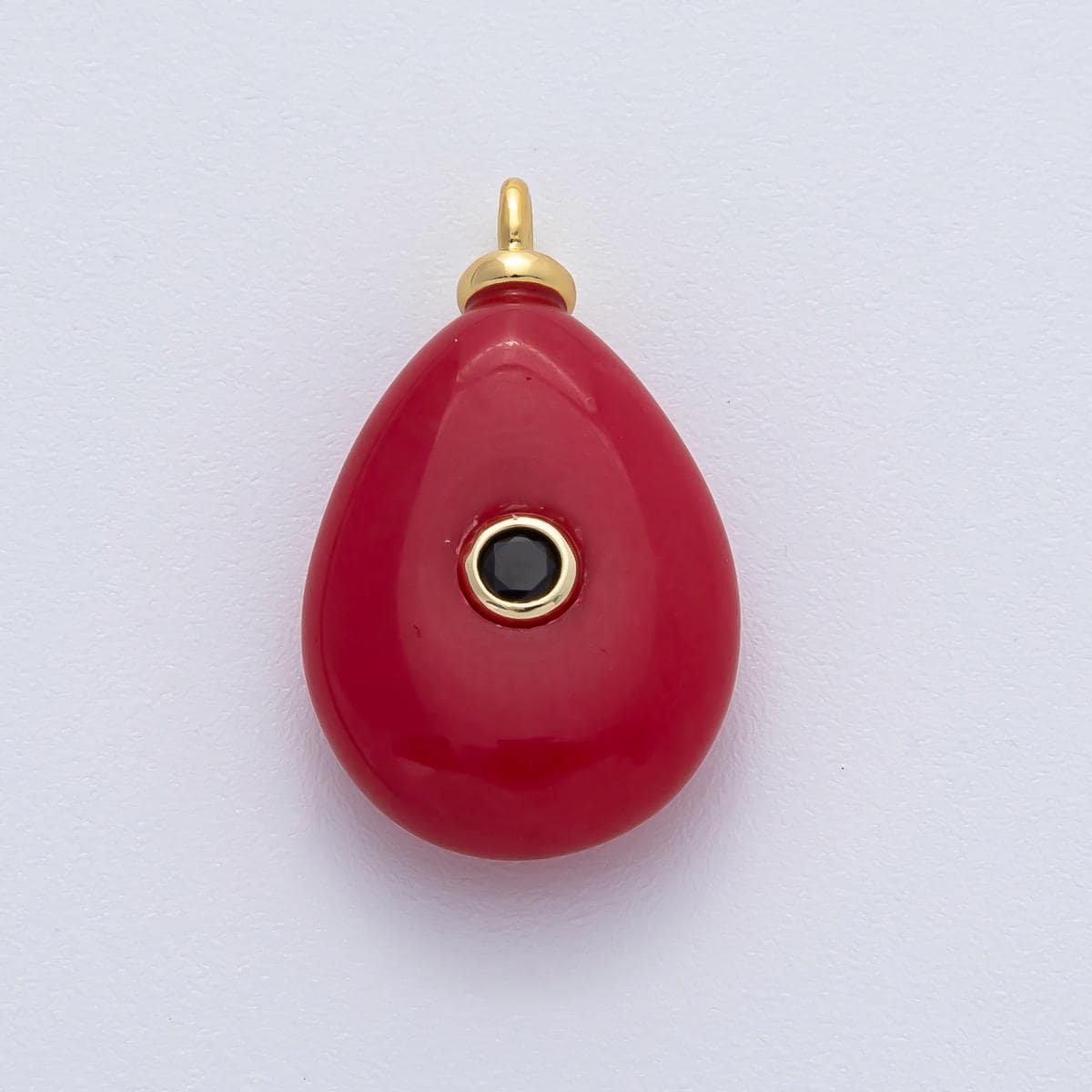18K Gold Filled 25mm Red Carnelian with Black CZ Teardrop Pear Natural Gemstone Pendant | AF1446