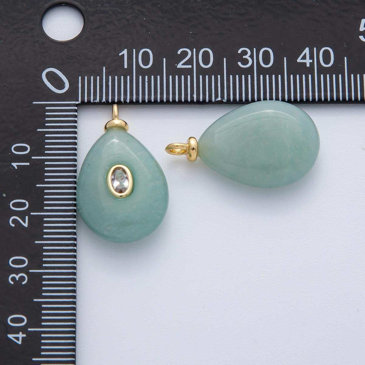 18K Gold Filled 25.3mm Clear CZ Oval Green Aventurine Teardrop Gemstone Charm Natural Gemstone Pendant DIY Necklace & Bracelet | AF1447