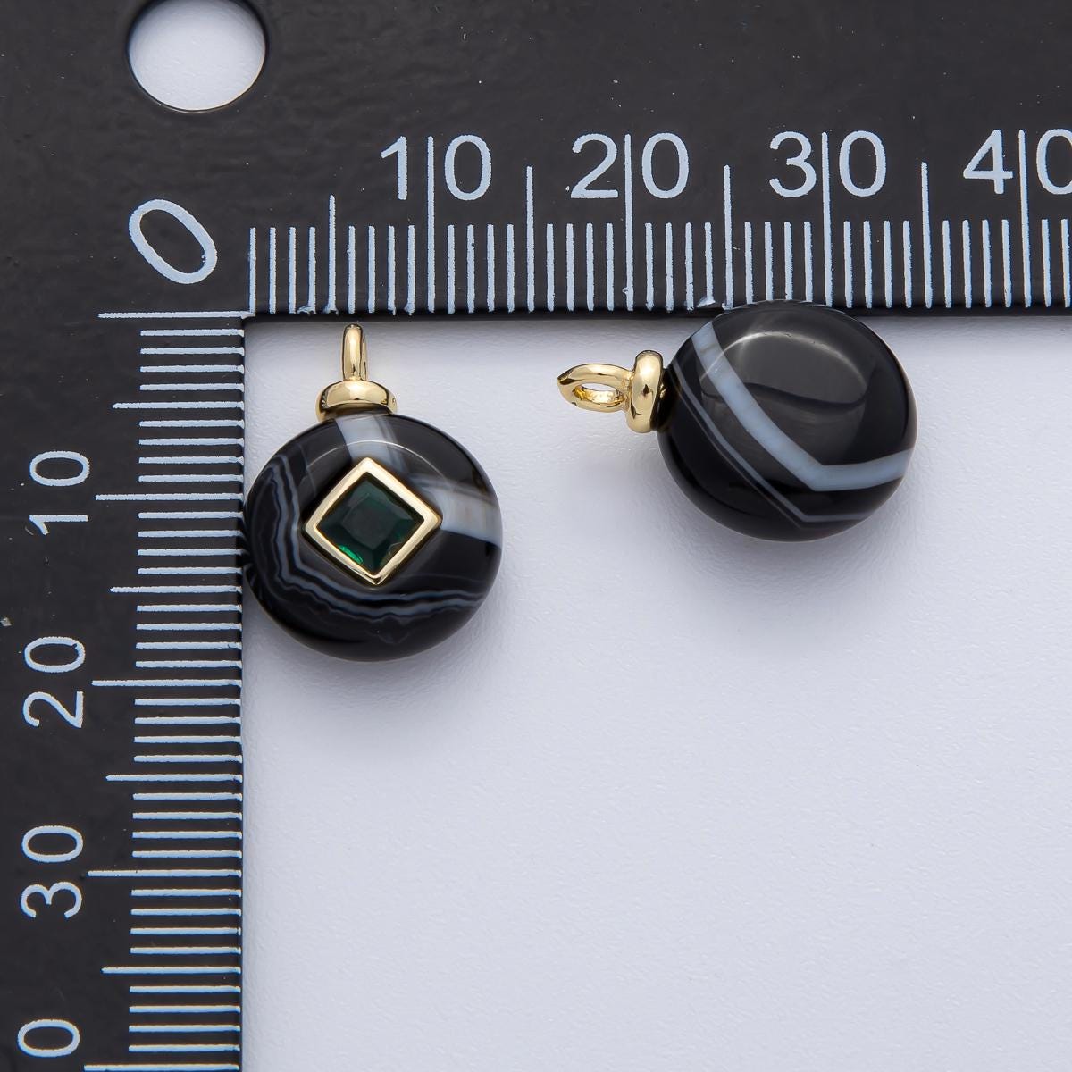 18K Gold Filled 18.1mm Black Agate with Emerald Green CZ Round Natural Gemstone Pendant DIY Jewelry and Accessories Healing Crystal | AF1449