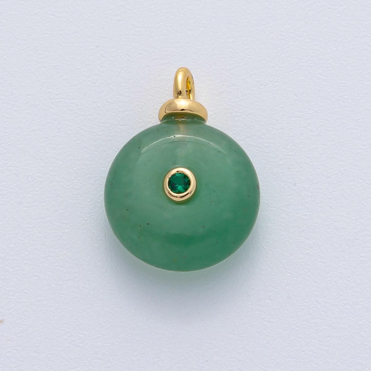 18K Gold Filled 18mm Green CZ Aventurine Round Double Gemstone Charm DIY Necklace & Jewelry Making Gift Giving Holiday Pendant | AF1454