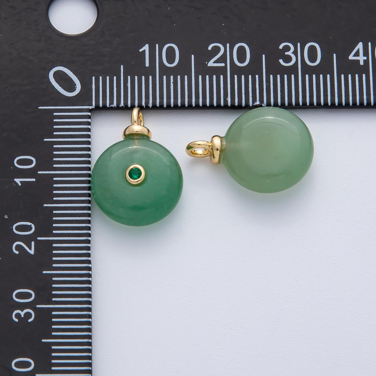 18K Gold Filled 18mm Green CZ Aventurine Round Double Gemstone Charm DIY Necklace & Jewelry Making Gift Giving Holiday Pendant | AF1454
