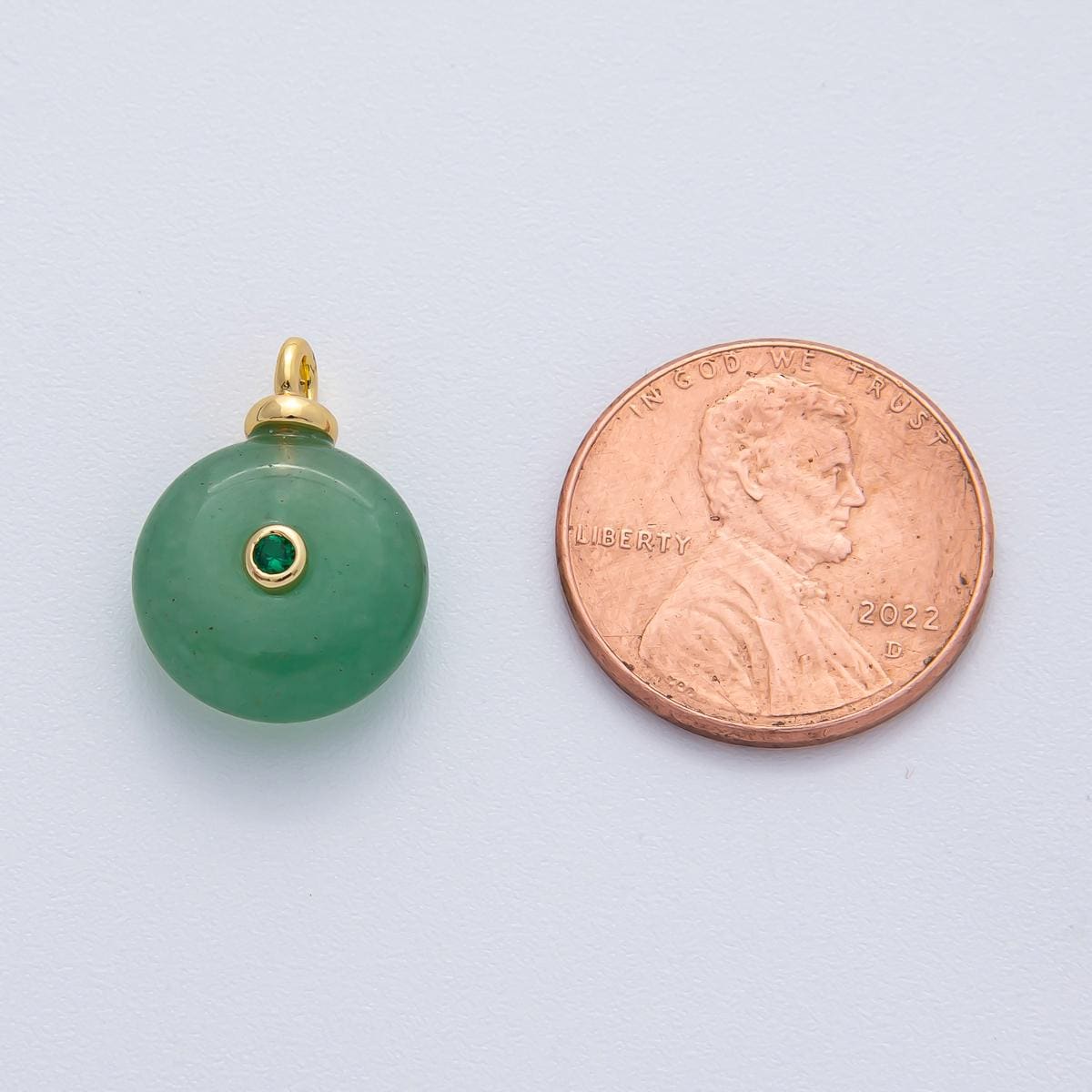 18K Gold Filled 18mm Green CZ Aventurine Round Double Gemstone Charm DIY Necklace & Jewelry Making Gift Giving Holiday Pendant | AF1454