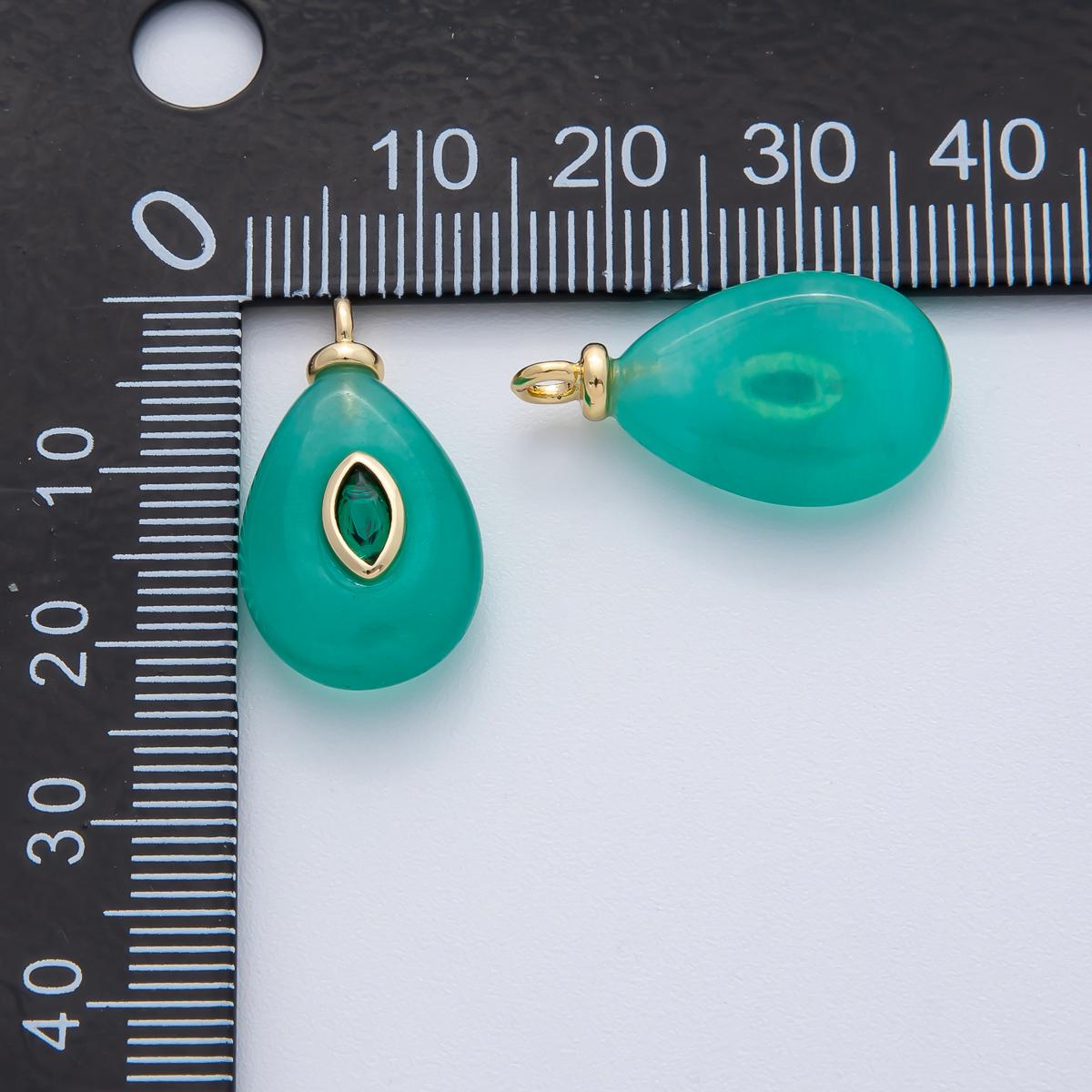 18K Gold Filled 22.3mm Green Marquise CZ Turquoise Teardrop Gemstone Charm DIY Necklace & Jewelry Making Gift Giving Pendant | AF1455