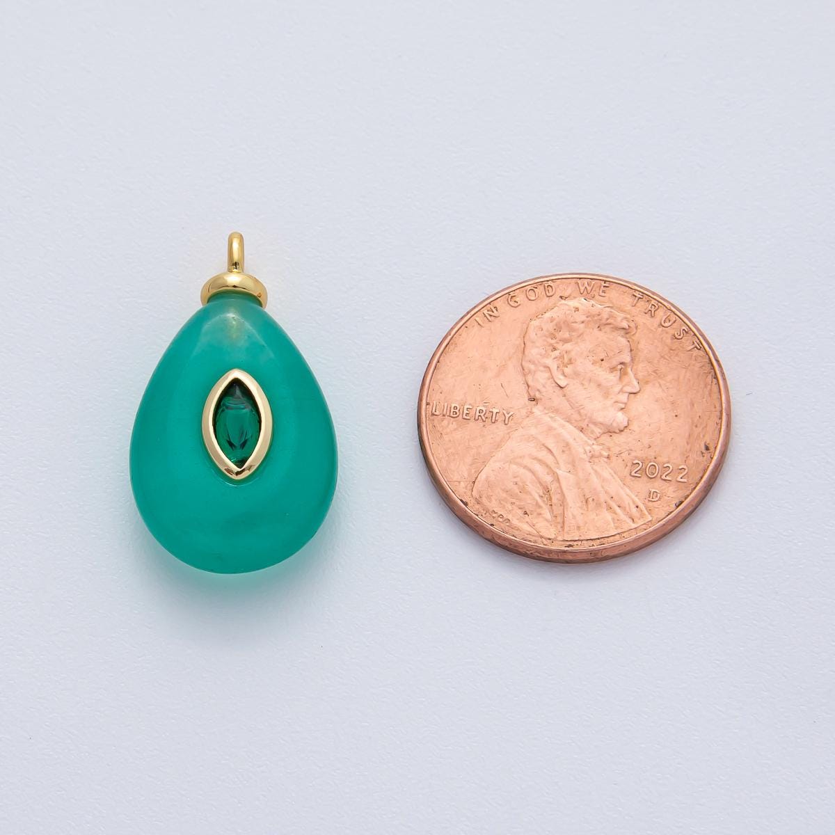 18K Gold Filled 22.3mm Green Marquise CZ Turquoise Teardrop Gemstone Charm DIY Necklace & Jewelry Making Gift Giving Pendant | AF1455