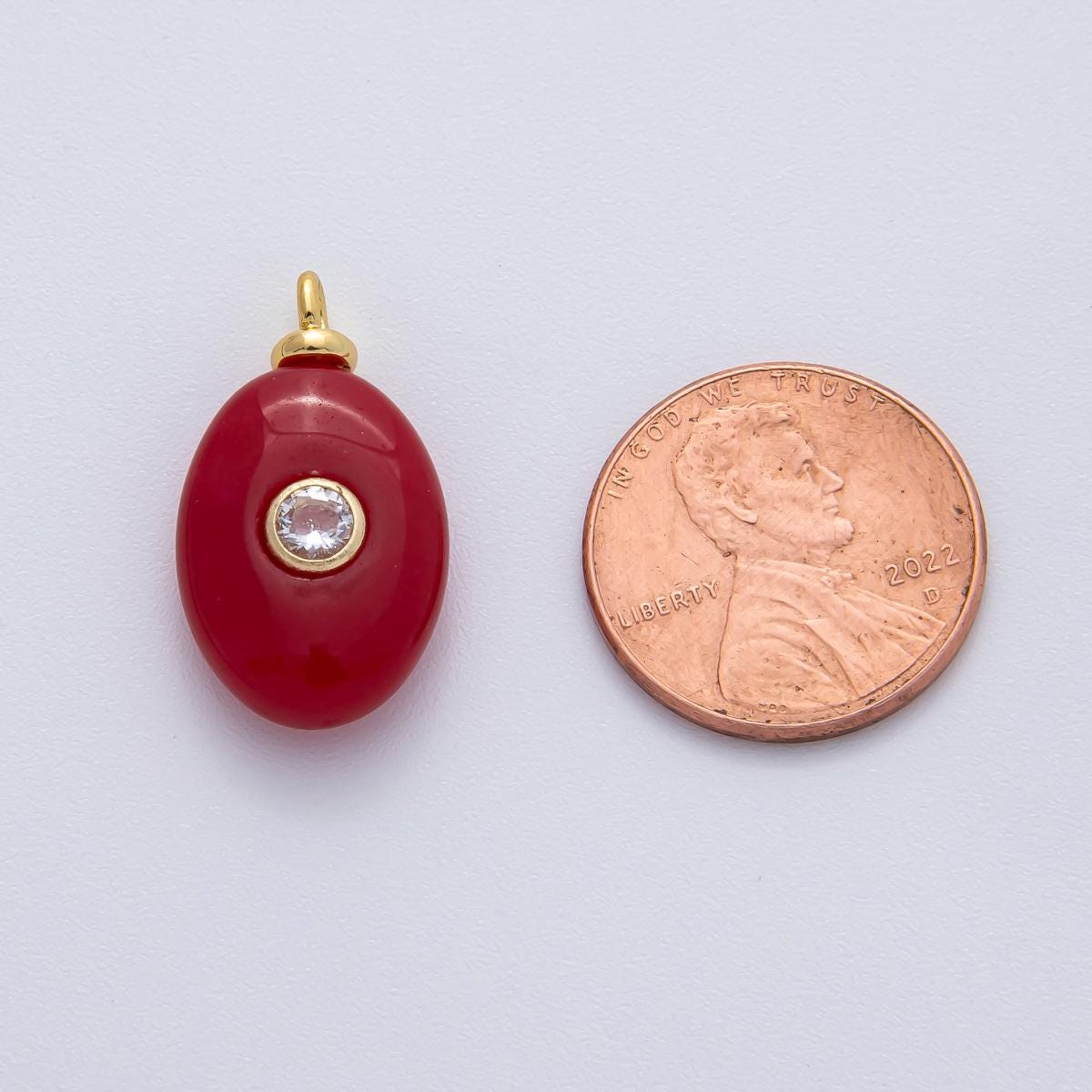 18K Gold Filled Stone 22.8mm Clear CZ Red Carnelian Oval Double Gemstone Charm DIY Jewelry Making Natural Stone Charms | AF1456