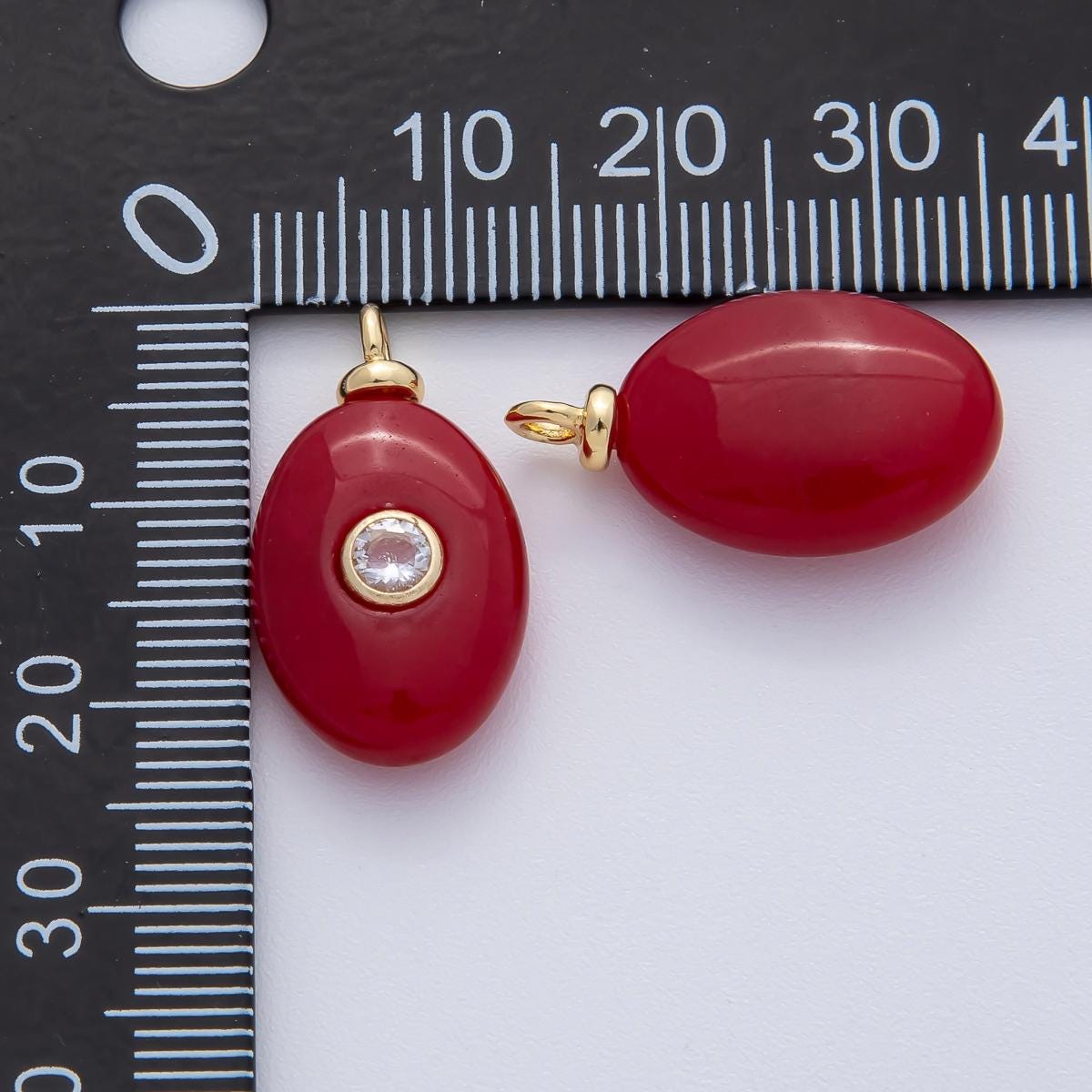 18K Gold Filled Stone 22.8mm Clear CZ Red Carnelian Oval Double Gemstone Charm DIY Jewelry Making Natural Stone Charms | AF1456