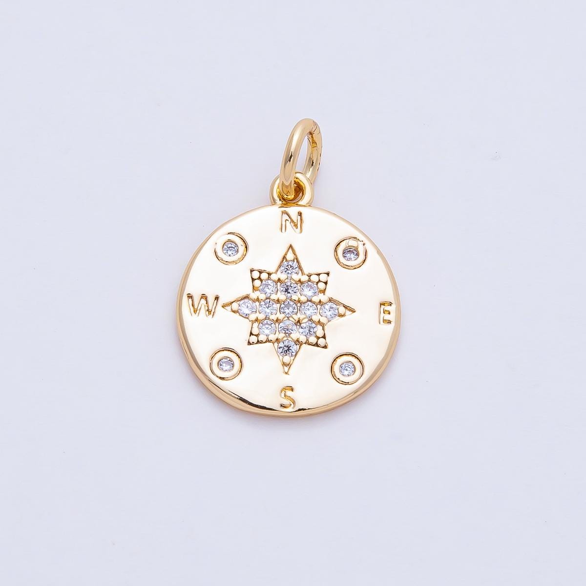 18K Gold Filled 15mm Micro Paved CZ Dainty Travel Compass North Star Charm Nautical Charms for Bracelet Earring Necklace DIY Supply | AF1459