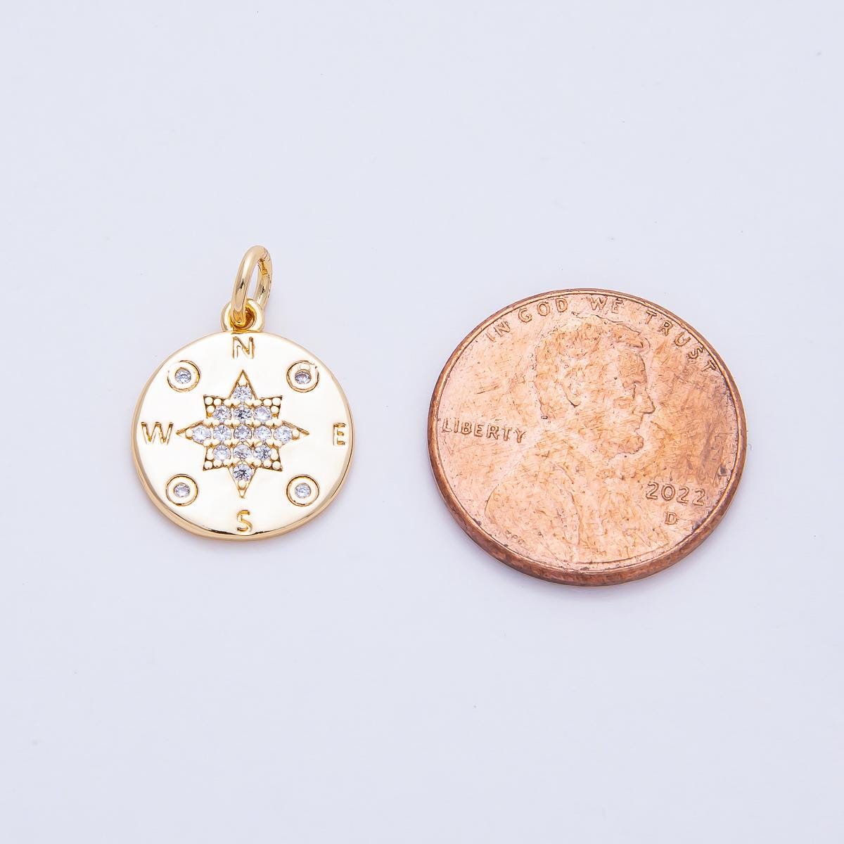 18K Gold Filled 15mm Micro Paved CZ Dainty Travel Compass North Star Charm Nautical Charms for Bracelet Earring Necklace DIY Supply | AF1459