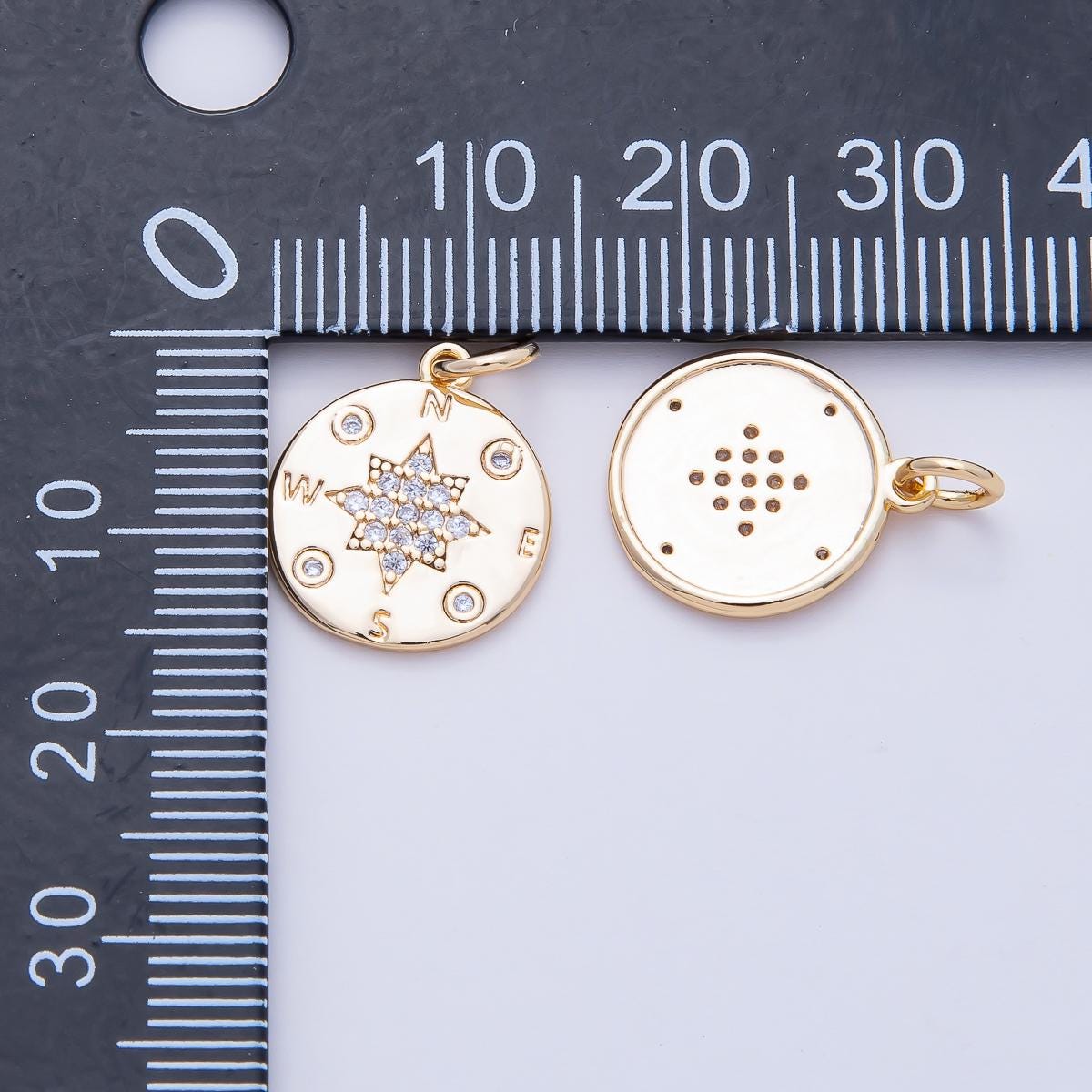 18K Gold Filled 15mm Micro Paved CZ Dainty Travel Compass North Star Charm Nautical Charms for Bracelet Earring Necklace DIY Supply | AF1459