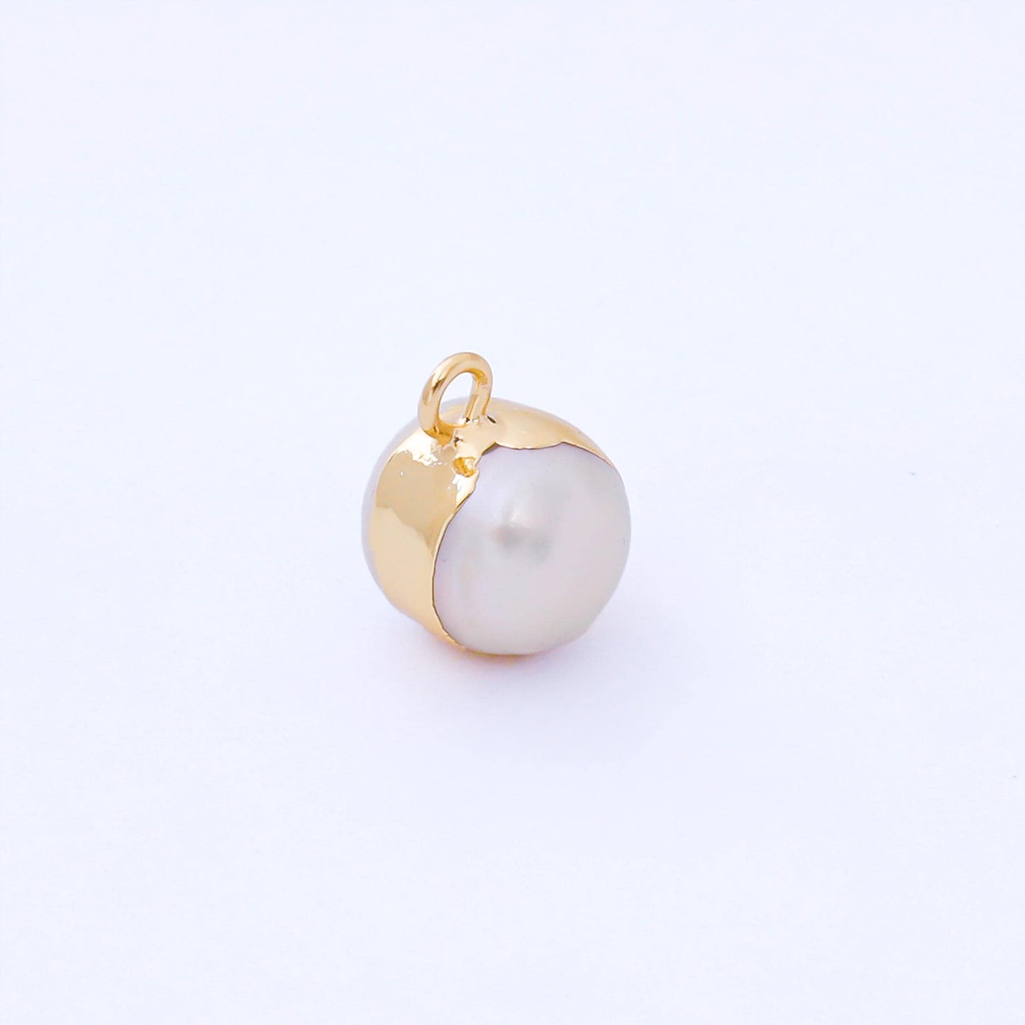 24K Gold Filled 12mm Bezel Setting Round Shell Pearl Dainty Drop Charm | AF581