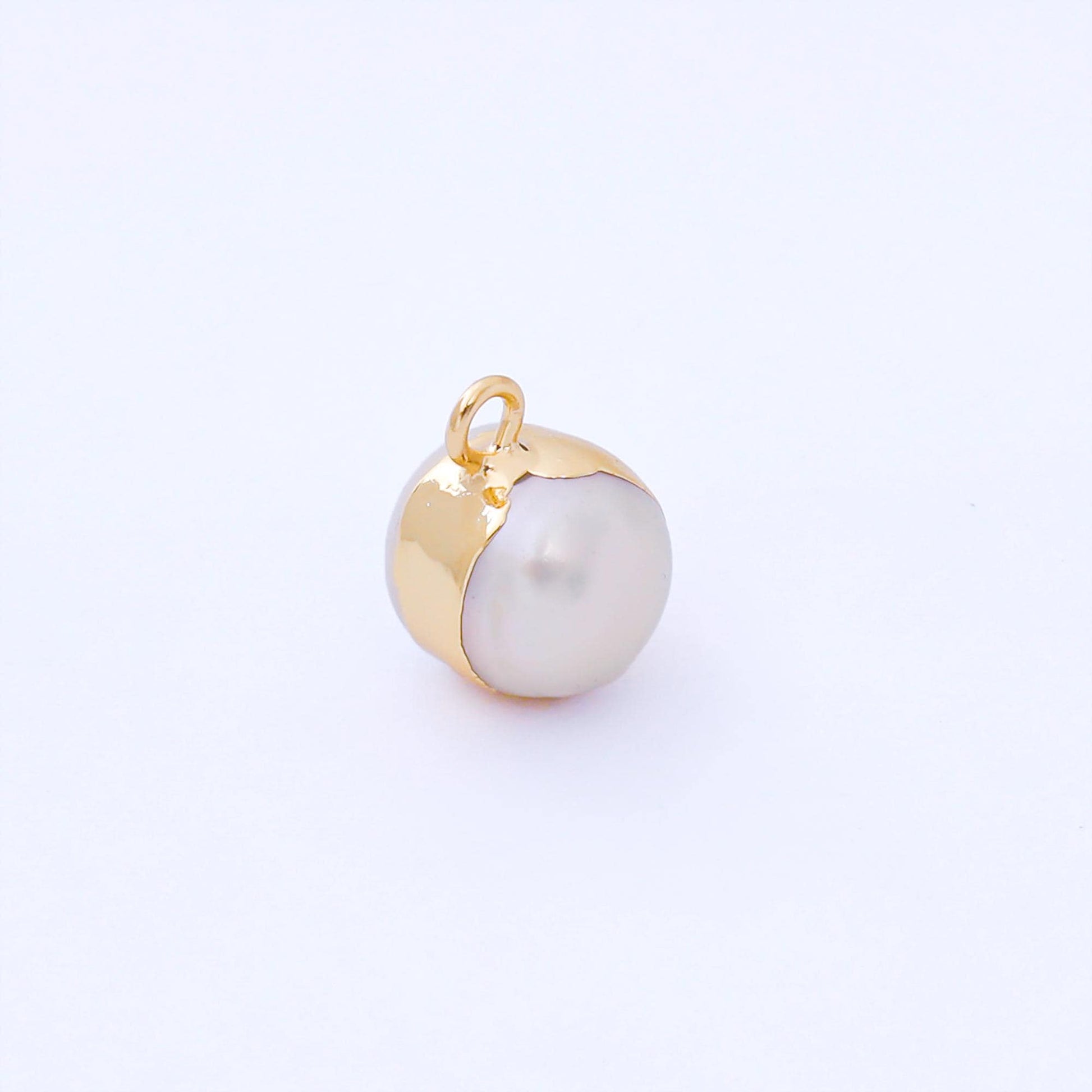 24K Gold Filled 12mm Bezel Setting Round Shell Pearl Dainty Drop Charm | AF581