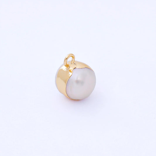 24K Gold Filled 12mm Bezel Setting Round Shell Pearl Dainty Drop Charm | AF581