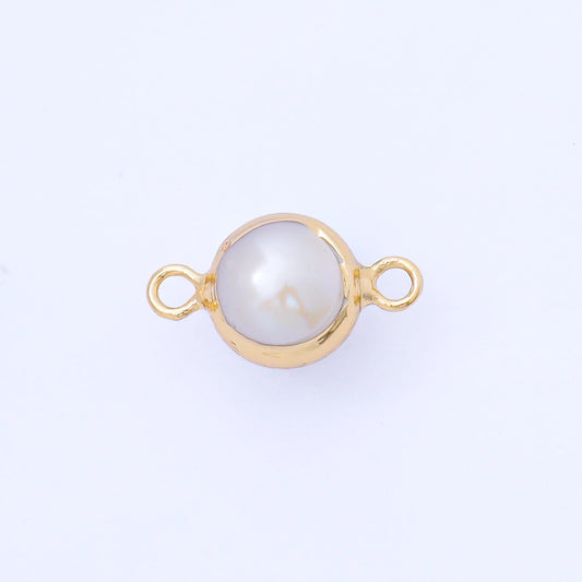 24K Gold Filled 15mm Dainty Round Shell Pearl Charm Connector | AF582