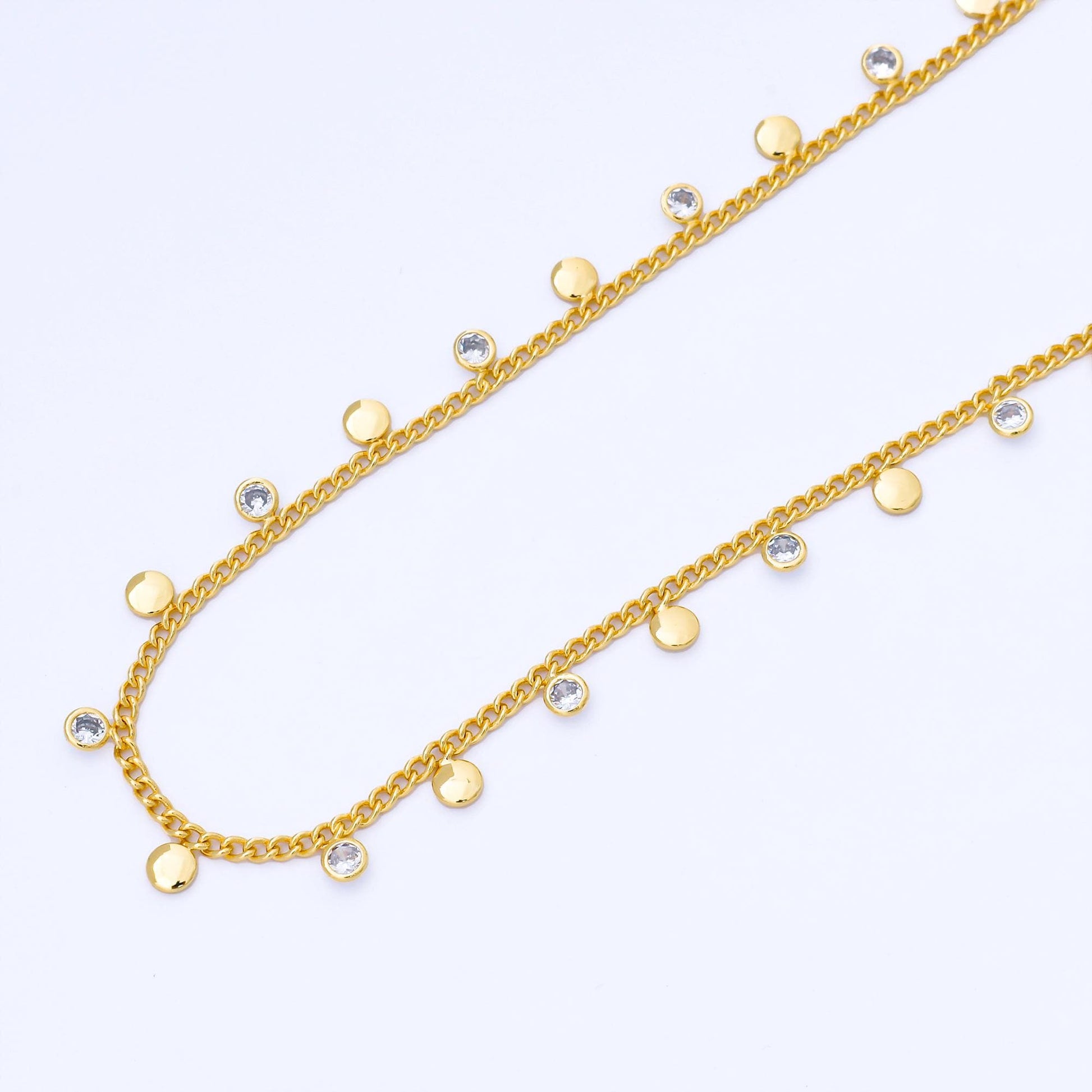 24K Gold Filled 1.9mm Cable Chain w. Round CZ Drop Unfinished Chain by Yard | Roll-1682