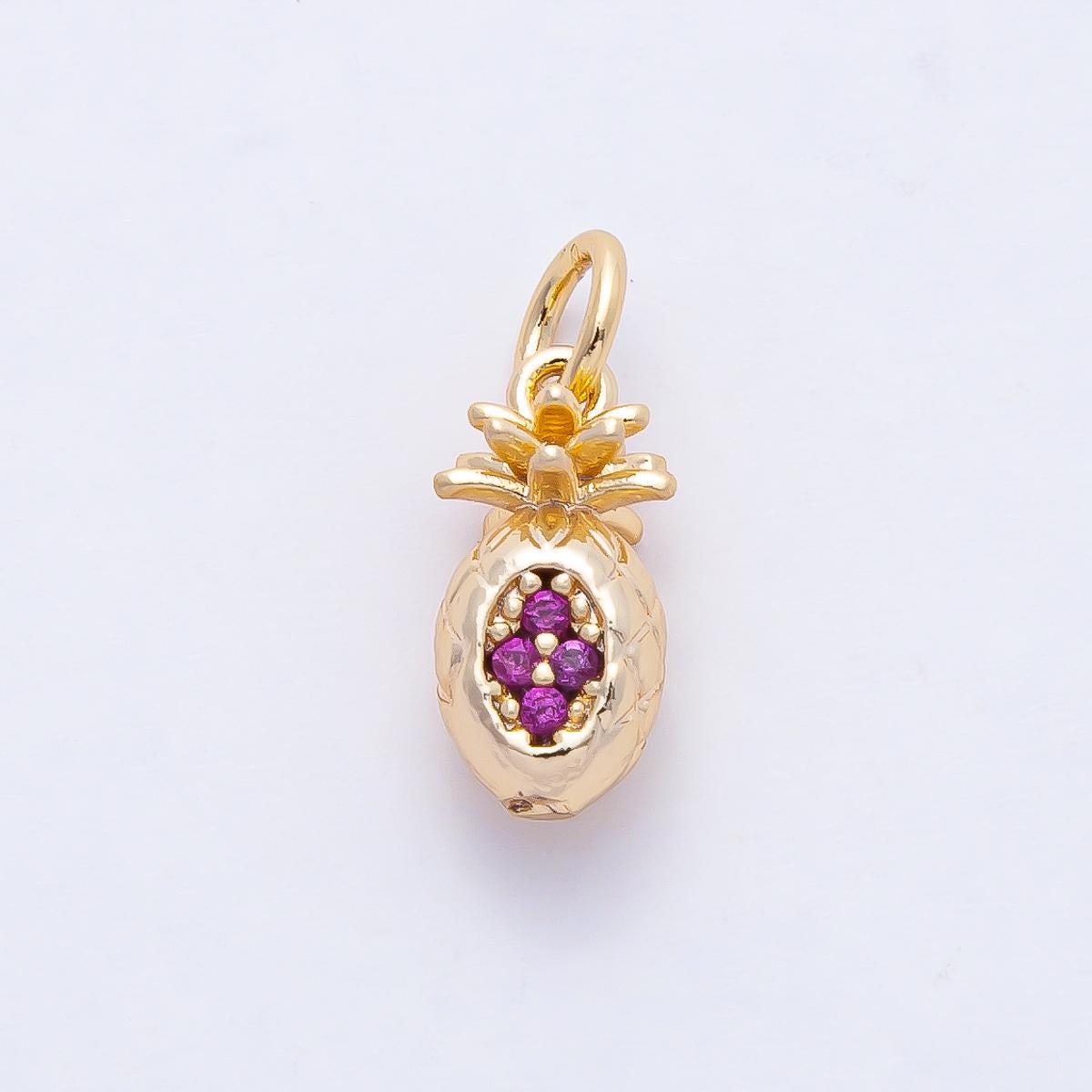 18K Gold Filled 12mm Summer Fuchsia Tropical Pineapple Fruit Dangle Bag Charm Or Bracelet Necklace for DIY Jewelry Making Supply | AF1462