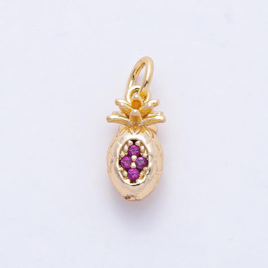 18K Gold Filled 12mm Summer Fuchsia Tropical Pineapple Fruit Dangle Bag Charm Or Bracelet Necklace for DIY Jewelry Making Supply | AF1462