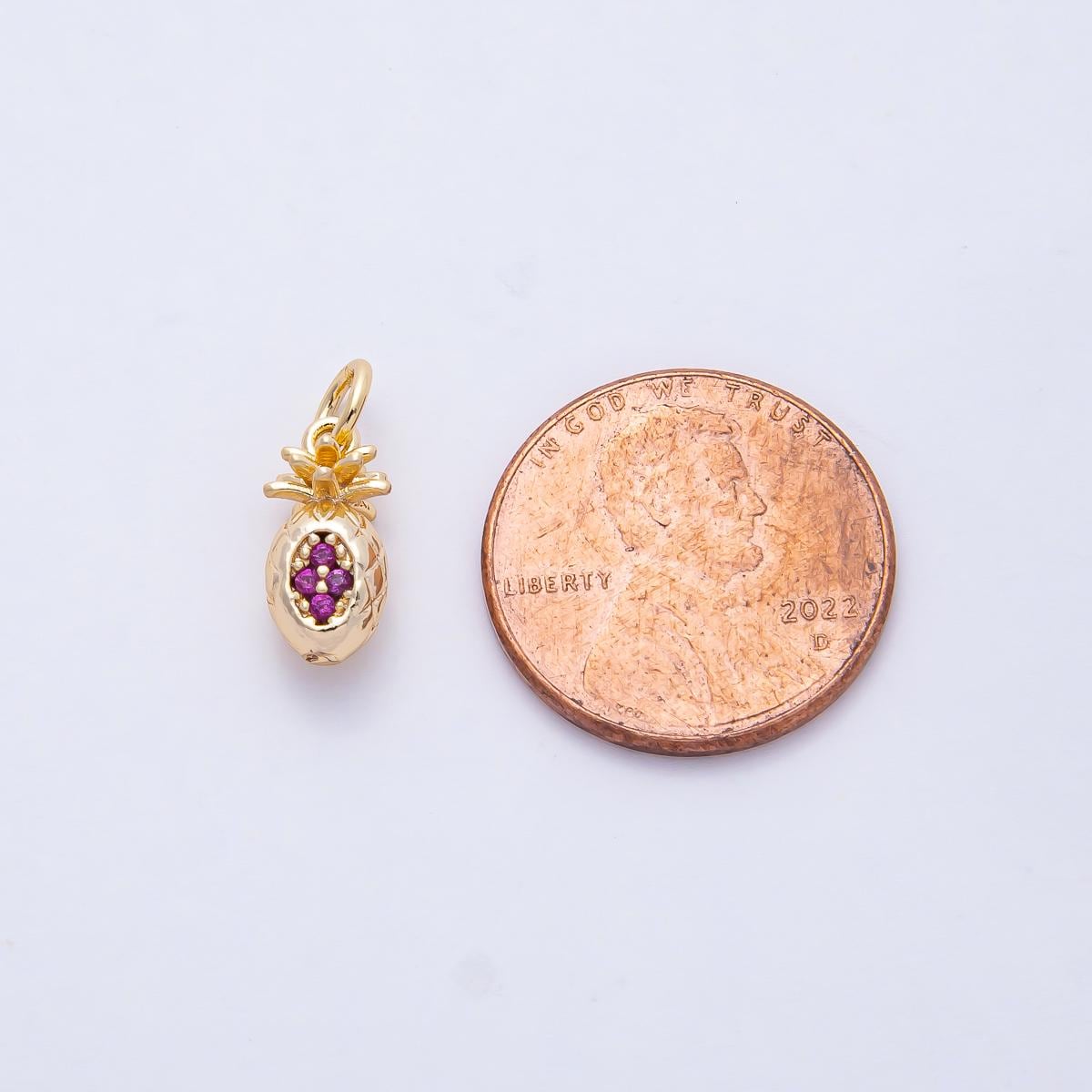 18K Gold Filled 12mm Summer Fuchsia Tropical Pineapple Fruit Dangle Bag Charm Or Bracelet Necklace for DIY Jewelry Making Supply | AF1462