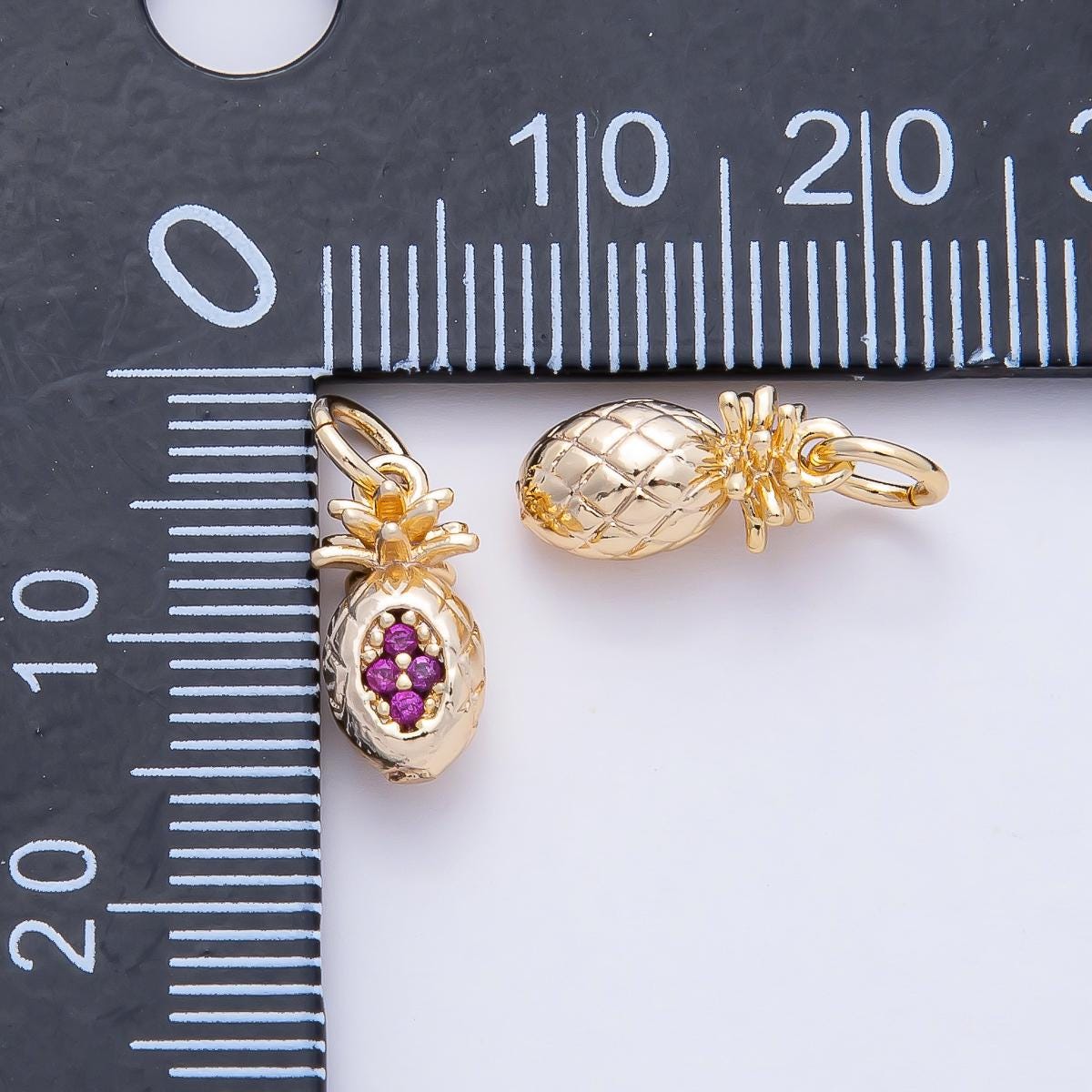18K Gold Filled 12mm Summer Fuchsia Tropical Pineapple Fruit Dangle Bag Charm Or Bracelet Necklace for DIY Jewelry Making Supply | AF1462