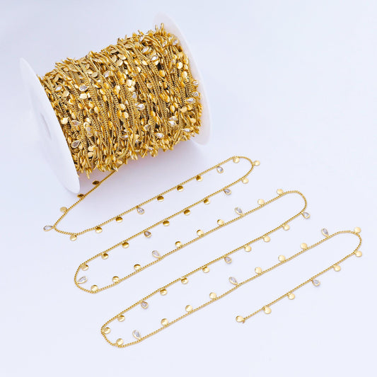 24K Gold Filled 1.4mm Cable Chain w. Teardrop CZ Drop Unfinished Chain by Yard | Roll-1681
