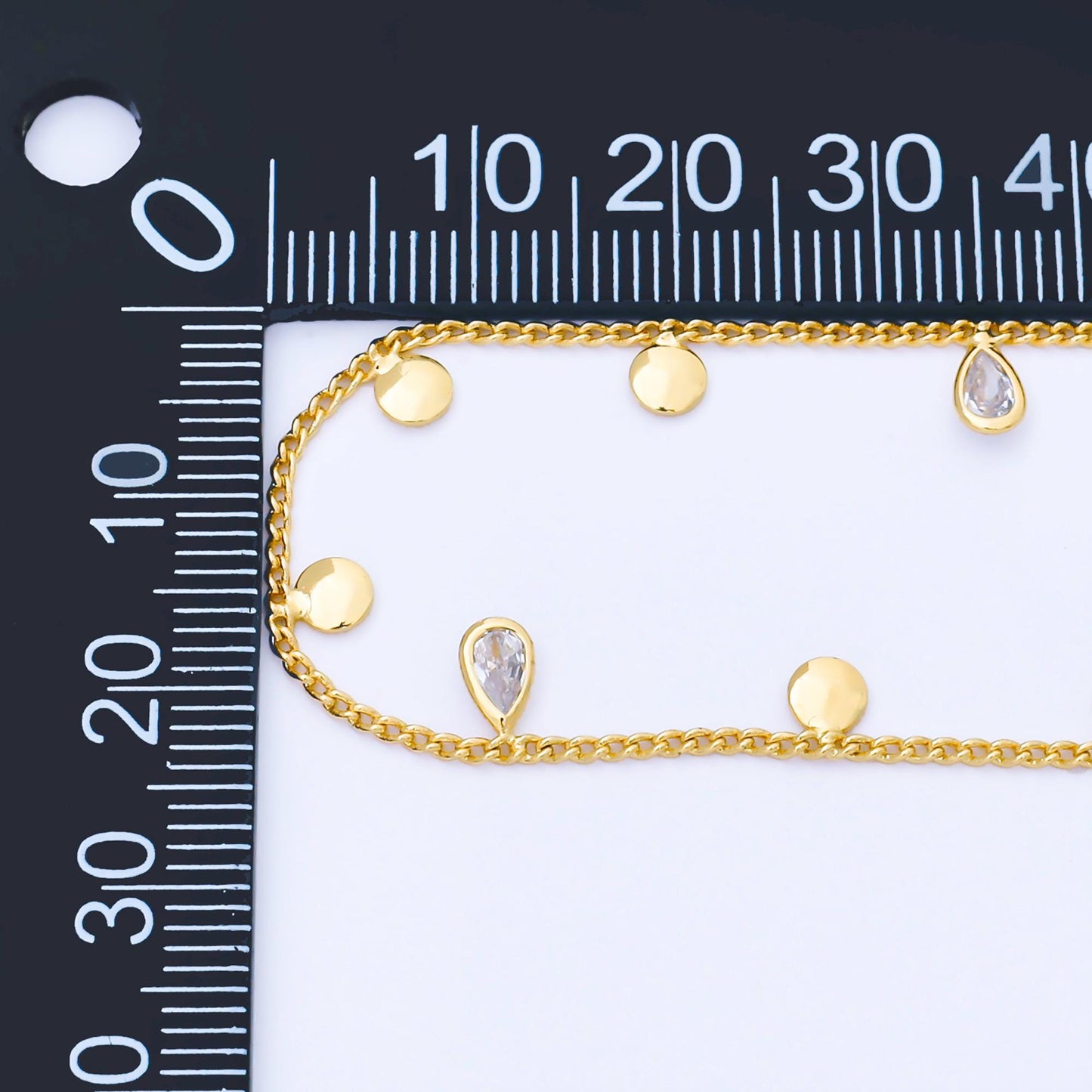 24K Gold Filled 1.4mm Cable Chain w. Teardrop CZ Drop Unfinished Chain by Yard | Roll-1681