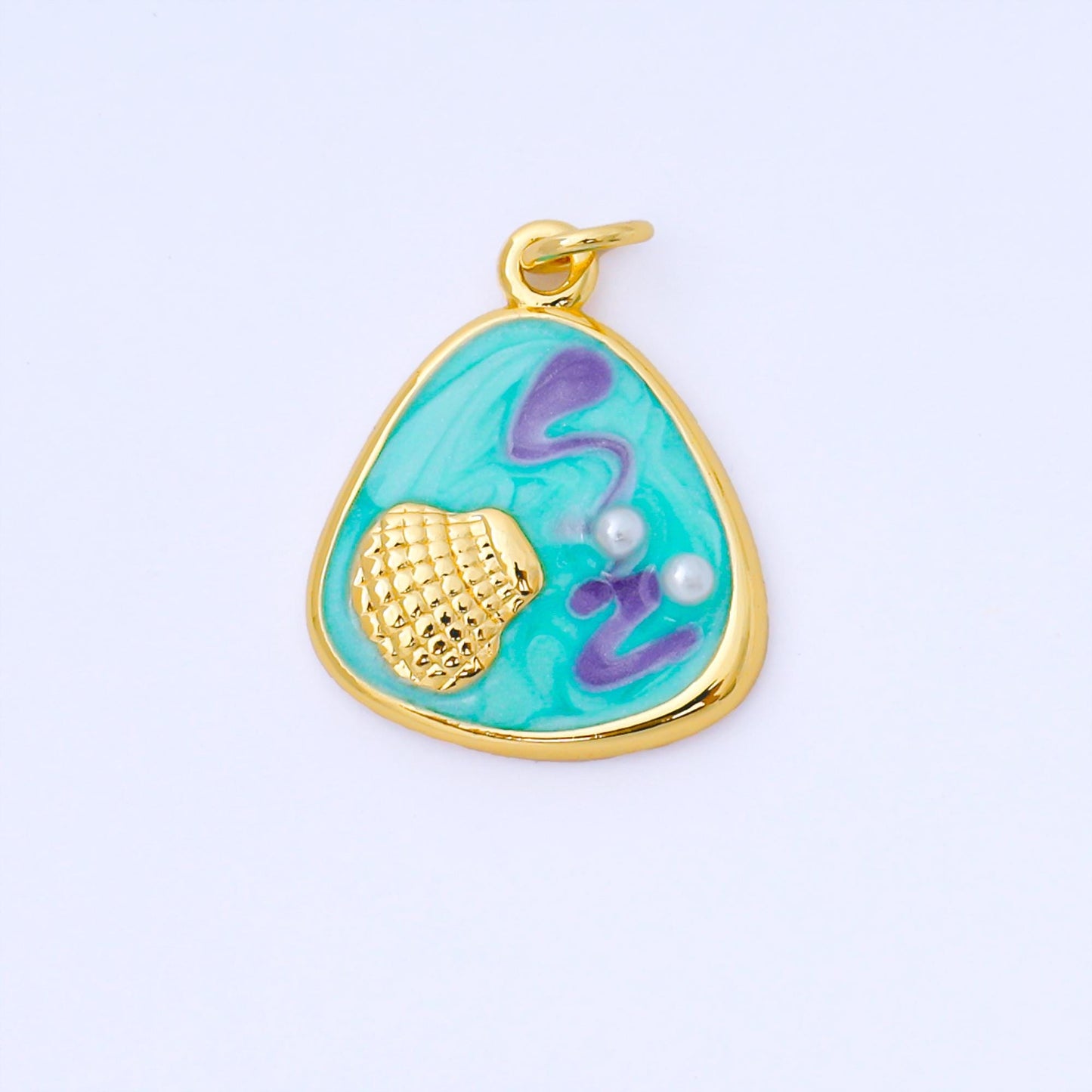 24K Gold Filled 20mm Teal, White, Purple Enamel Clam Shell Charm | AF1544 AF1545