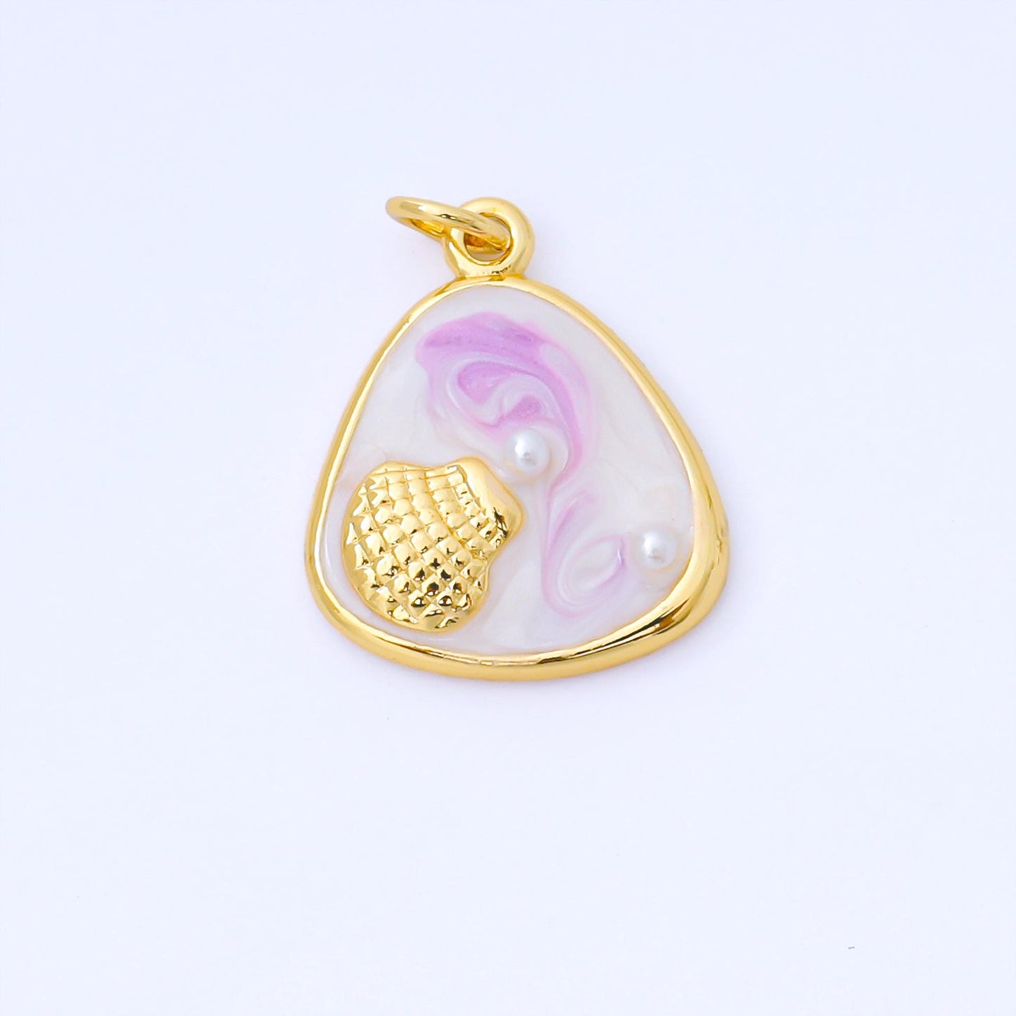 24K Gold Filled 20mm Teal, White, Purple Enamel Clam Shell Charm | AF1544 AF1545